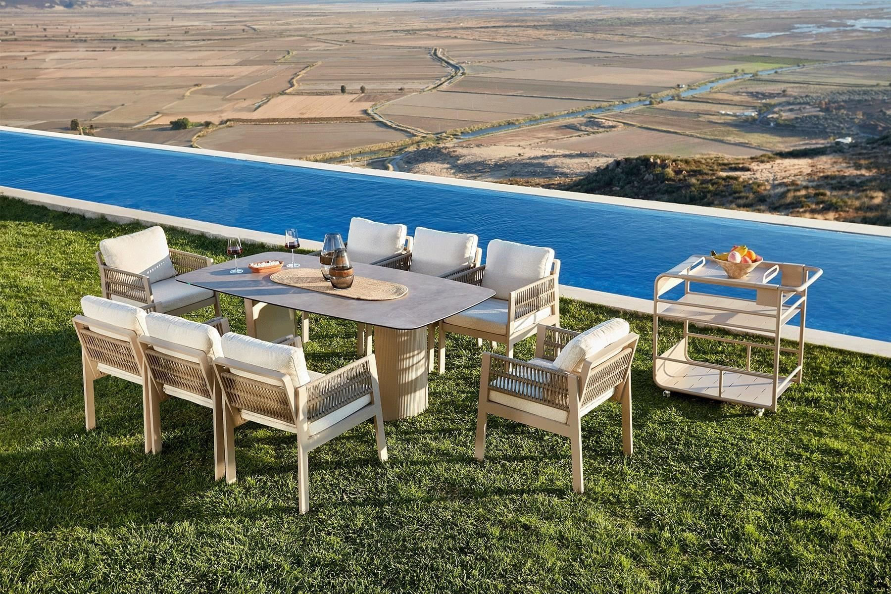 Set masa/scaune gradina (9 bucati) Hanah Home, burete, 200 x 100 x 70 cm, bej, 561CLR1314 — imaginea 5