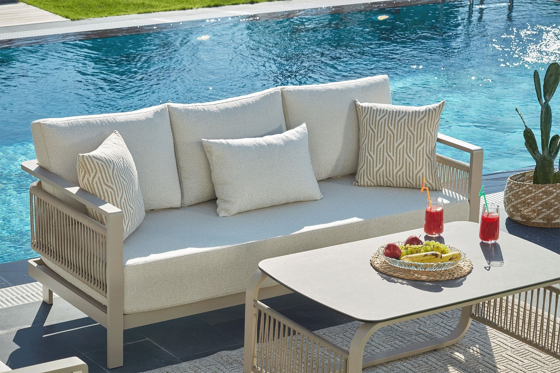 Set lounge gradina Hanah Home, burete, 188.5 x 64.2 x 80.5 cm, bej, 561CLR1144 — imaginea 8
