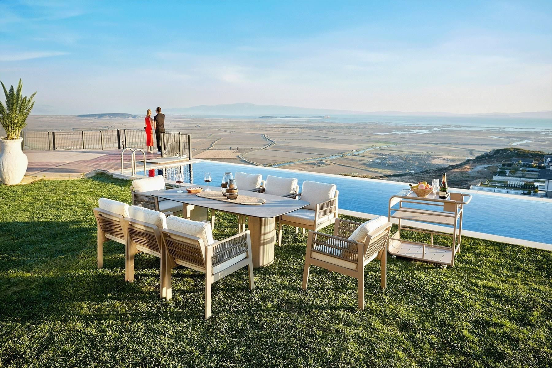 Set masa/scaune gradina (9 bucati) Hanah Home, burete, 200 x 100 x 70 cm, bej, 561CLR1314 — imaginea 6
