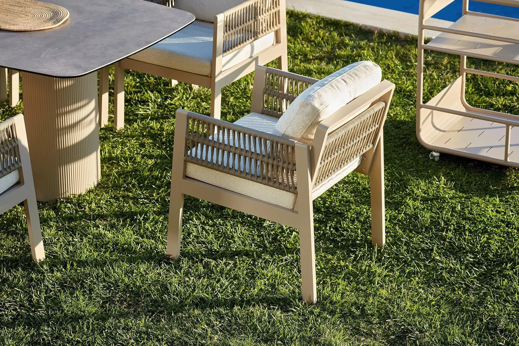Set masa/scaune gradina (9 bucati) Hanah Home, burete, 200 x 100 x 70 cm, bej, 561CLR1314 — imaginea 7