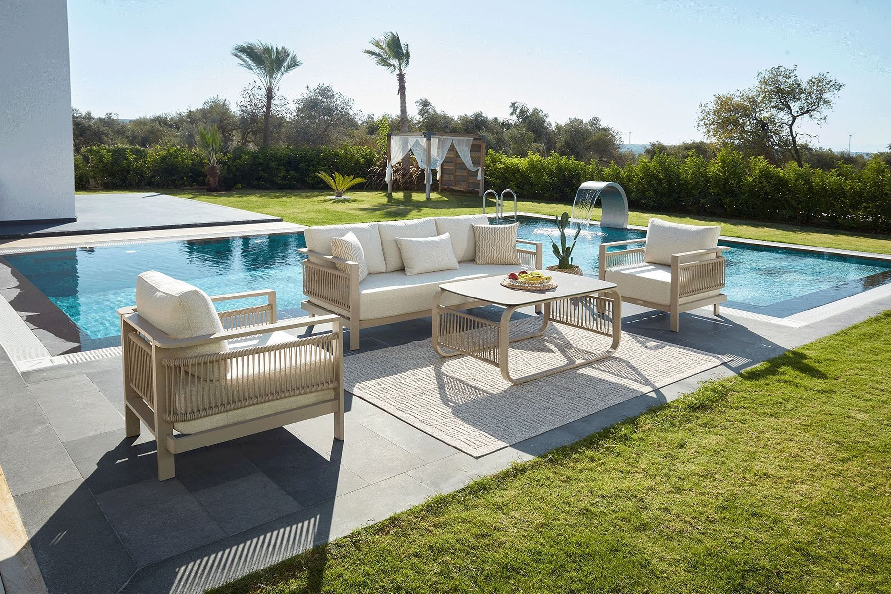 Set lounge gradina Hanah Home, burete, 188.5 x 64.2 x 80.5 cm, bej, 561CLR1144 — imaginea 10