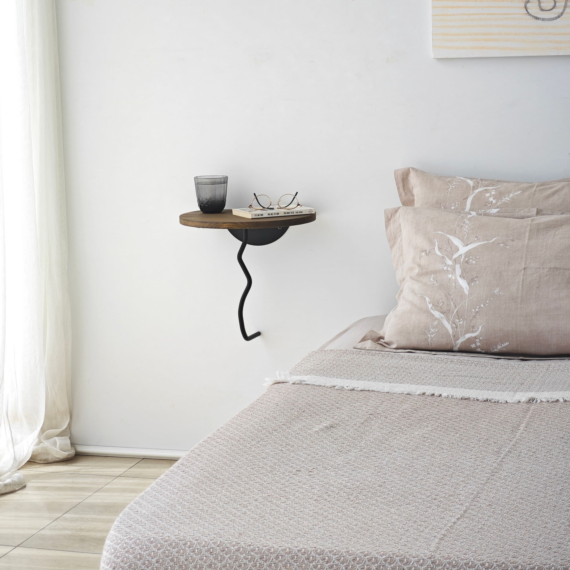 Raft perete Hanah Home, 100% lemn masiv de pin, 35 x 35 cm, negru/nuc, 552NOS2451 — imaginea 4