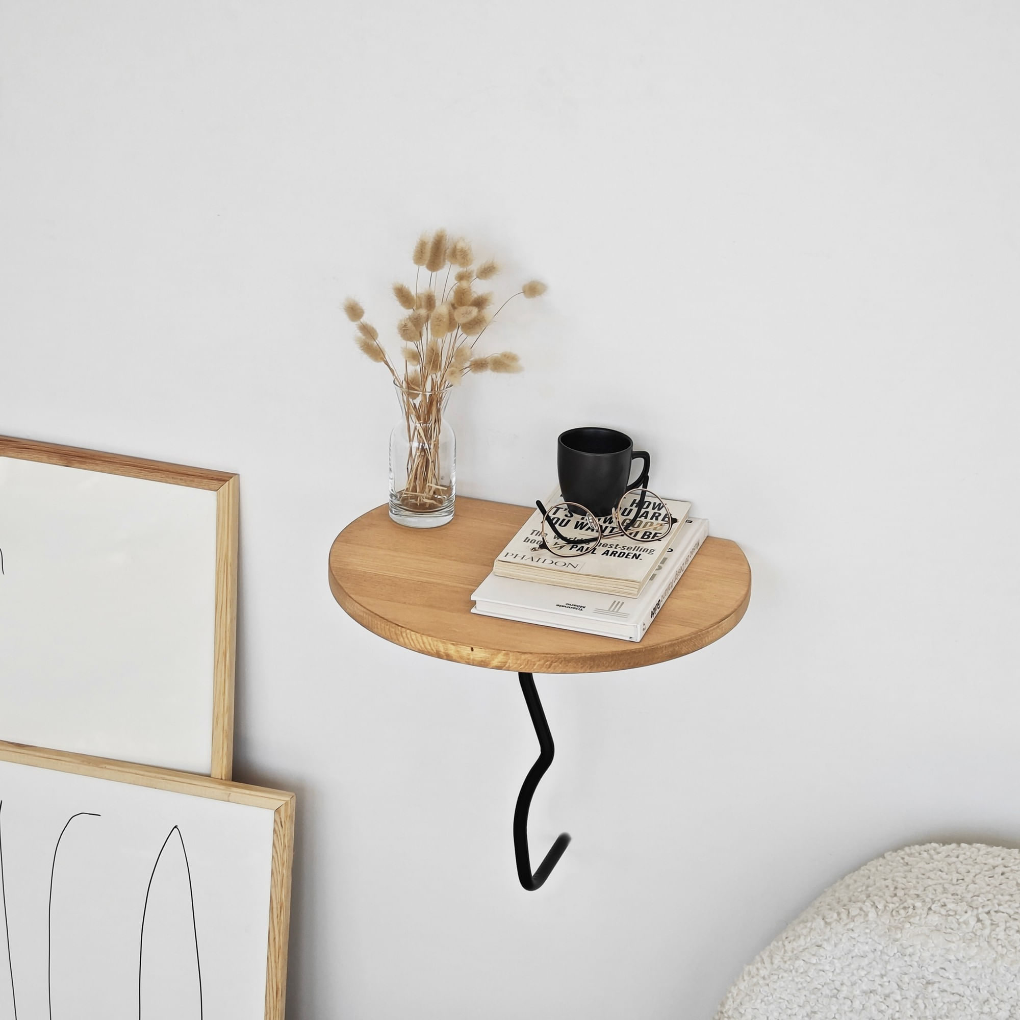Raft perete Hanah Home, 100% lemn masiv de pin, 35 x 35 cm, negru/stejar, 552NOS2453 — imaginea 4