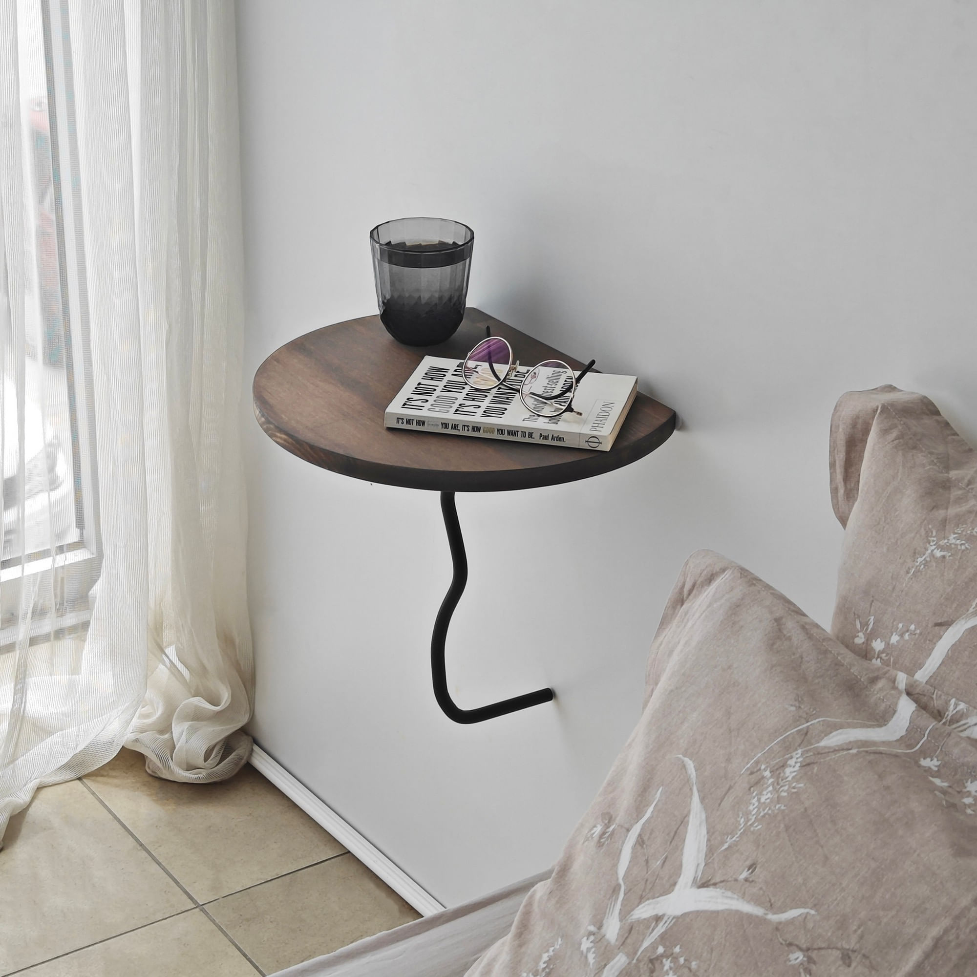 Raft perete Hanah Home, 100% lemn masiv de pin, 35 x 35 cm, negru/nuc, 552NOS2451 — imaginea 5