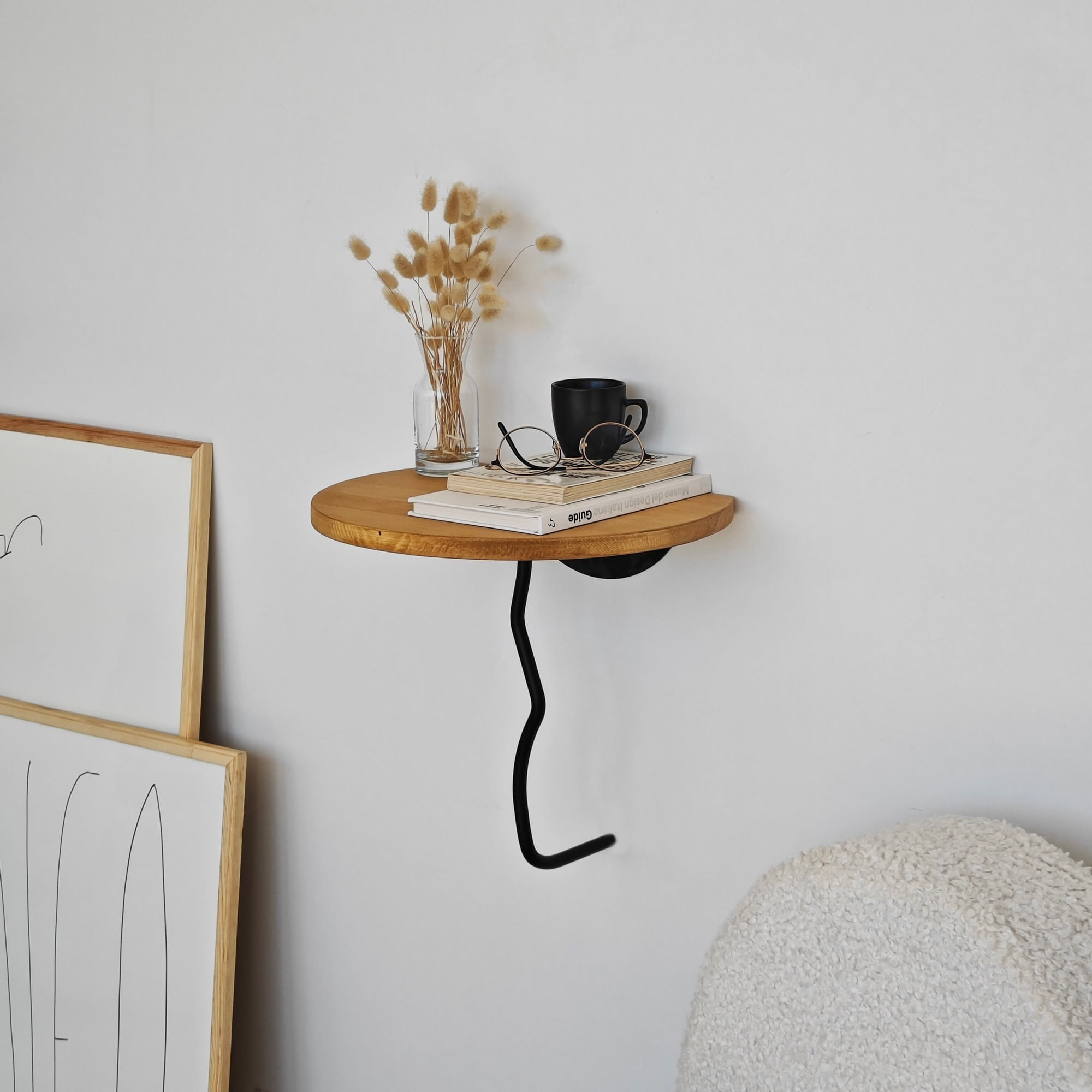 Raft perete Hanah Home, 100% lemn masiv de pin, 35 x 35 cm, negru/stejar, 552NOS2453 — imaginea 6