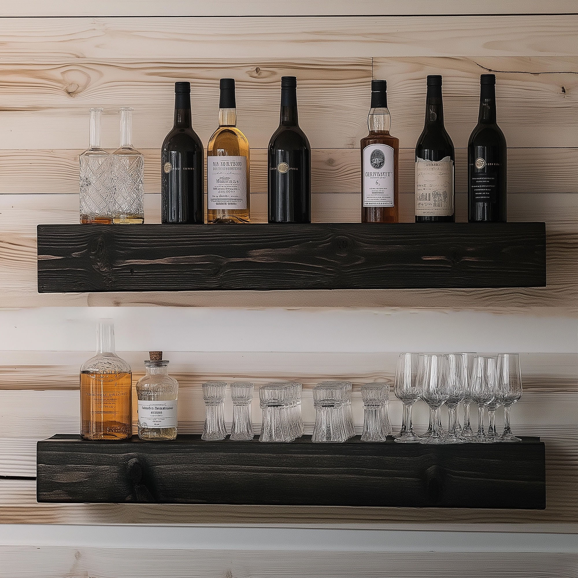 Raft decorativ lemn Hanah Home, lemn masiv, 13 x 11 x 60 cm, negru, set 2 piese, 792EVL2931 — imaginea 3