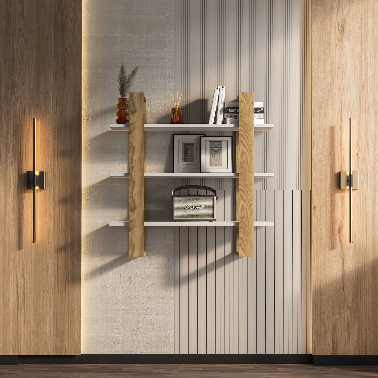 Raft perete Hanah Home, PAL melaminat, 90 x 22 x 90 cm, oud stejar/alb, 875ZNA4731 — imaginea 2