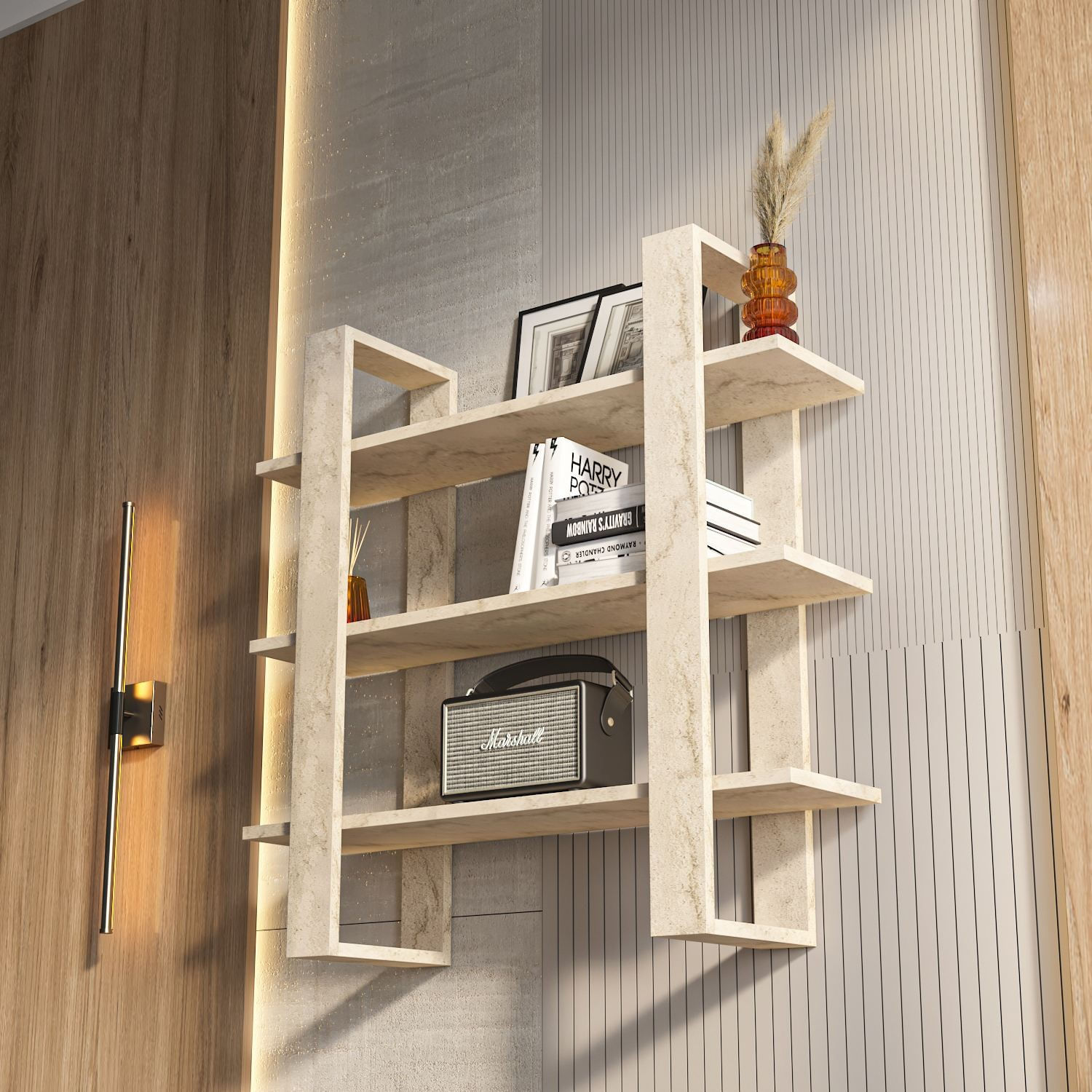 Raft perete Hanah Home, PAL melaminat, 90 x 22 x 90 cm, travertine, 875ZNA4730 — imaginea 2
