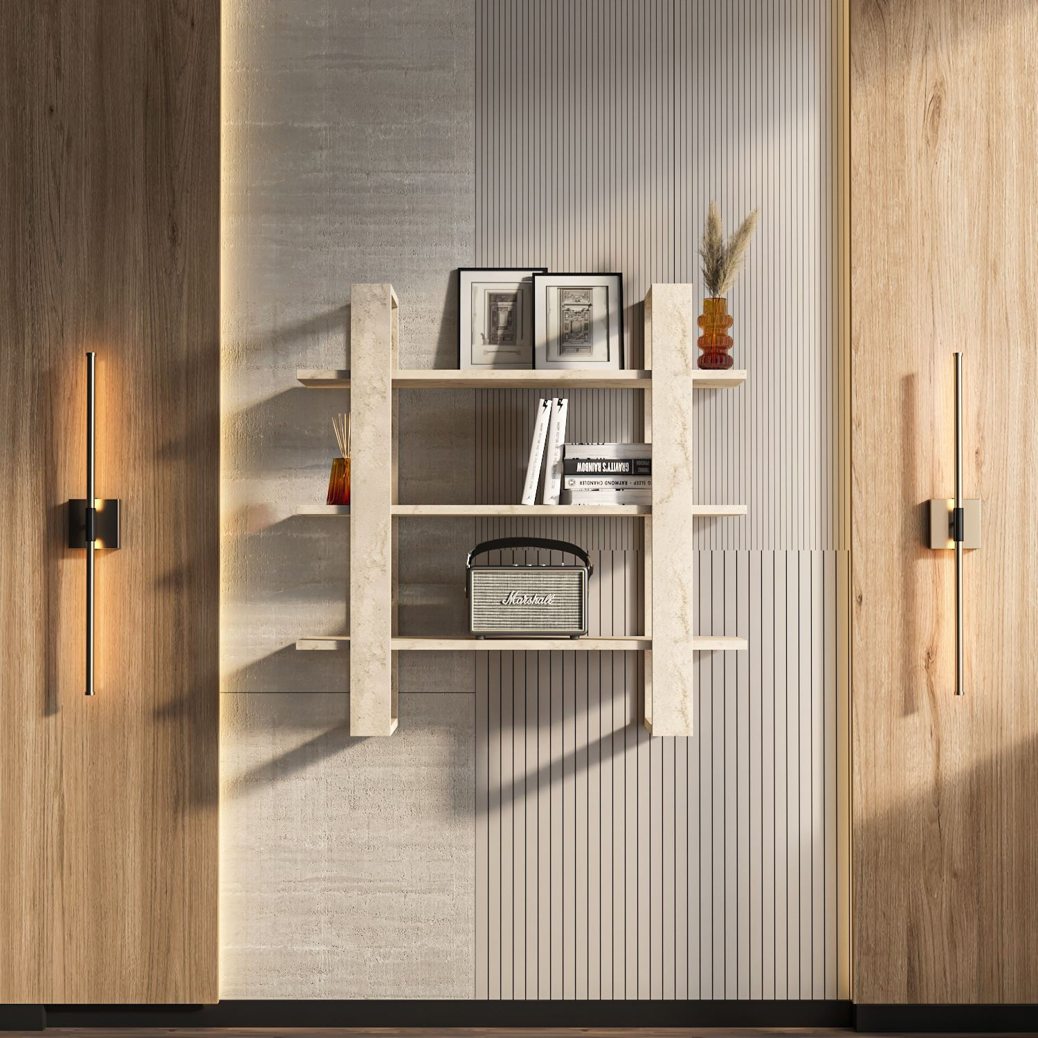 Raft perete Hanah Home, PAL melaminat, 90 x 22 x 90 cm, travertine, 875ZNA4730 — imaginea 4