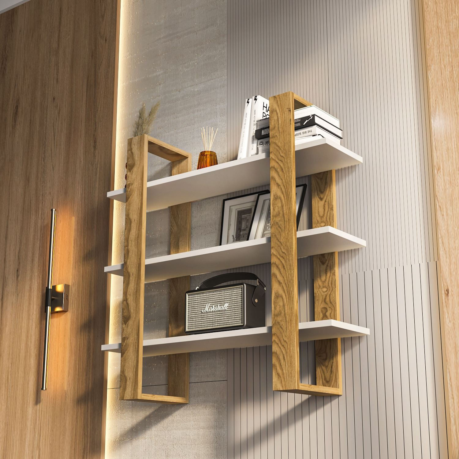 Raft perete Hanah Home, PAL melaminat, 90 x 22 x 90 cm, oud stejar/alb, 875ZNA4731 — imaginea 5