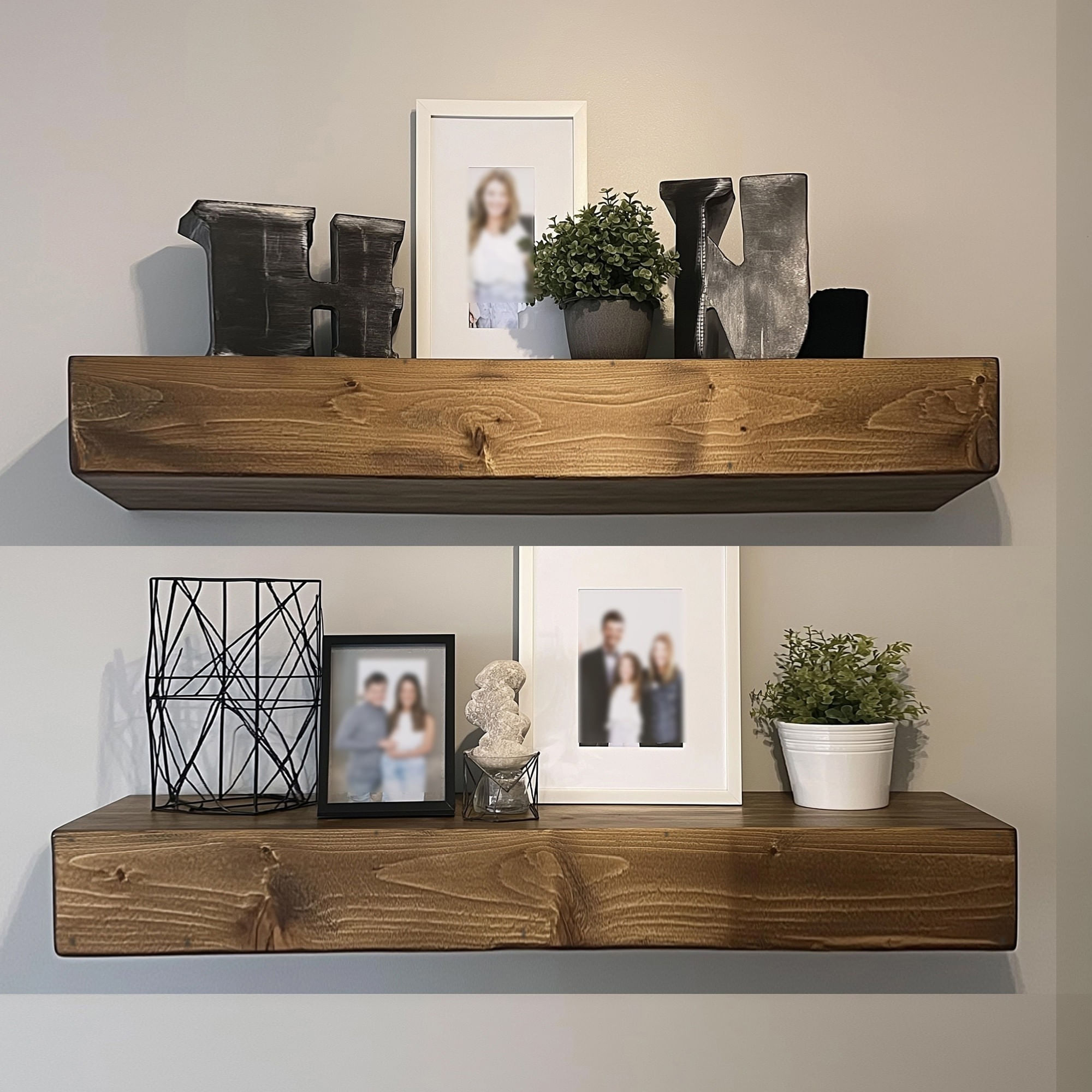 Raft decorativ lemn Hanah Home, lemn masiv, 13 x 11 x 60 cm, lemn, set 2 piese, 792EVL2928 — imaginea 2
