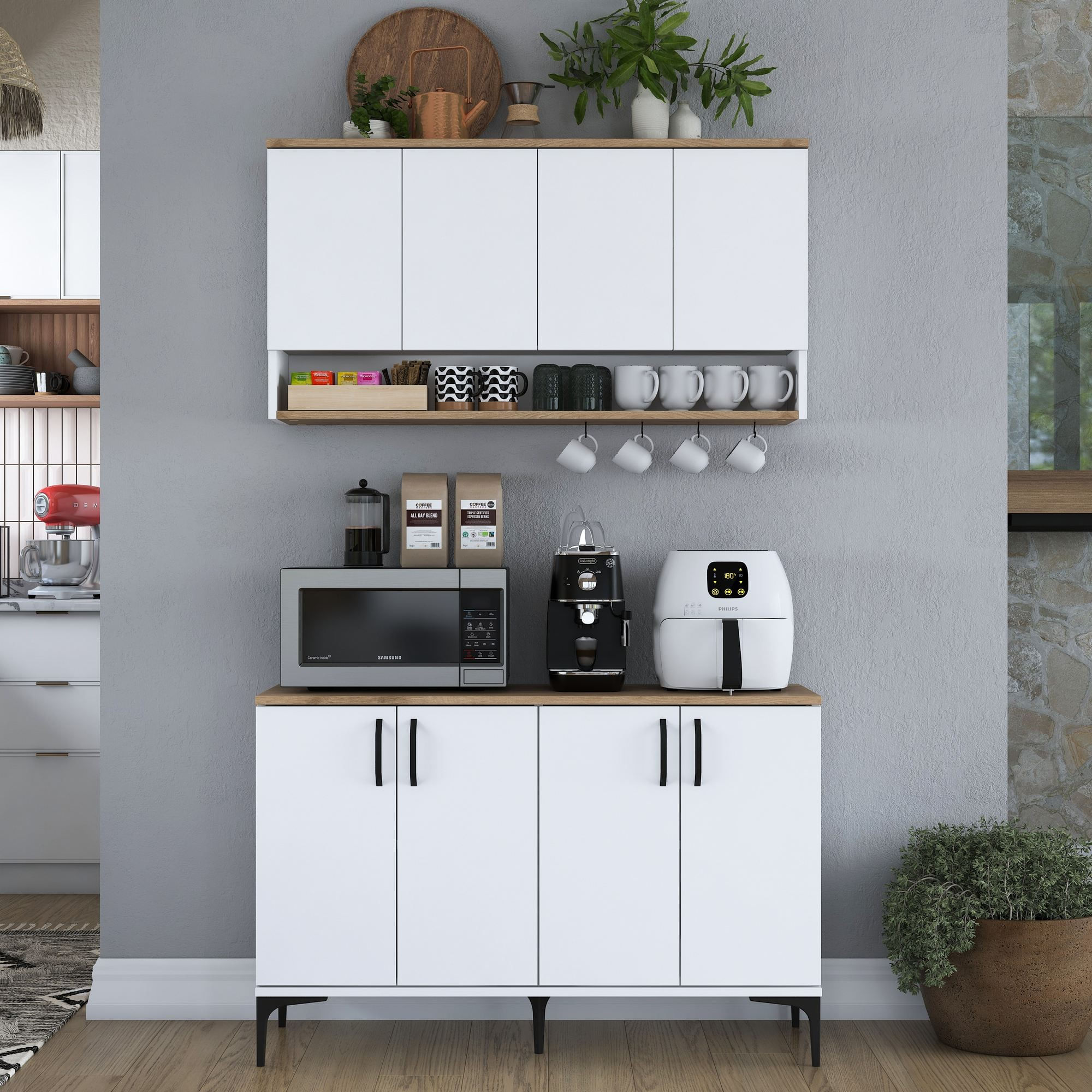 Suport cafea Hanah Home, PAL 100%, 120 x 40 x 140.4 cm, nuc și alb, 893RAN5508 — imaginea 4
