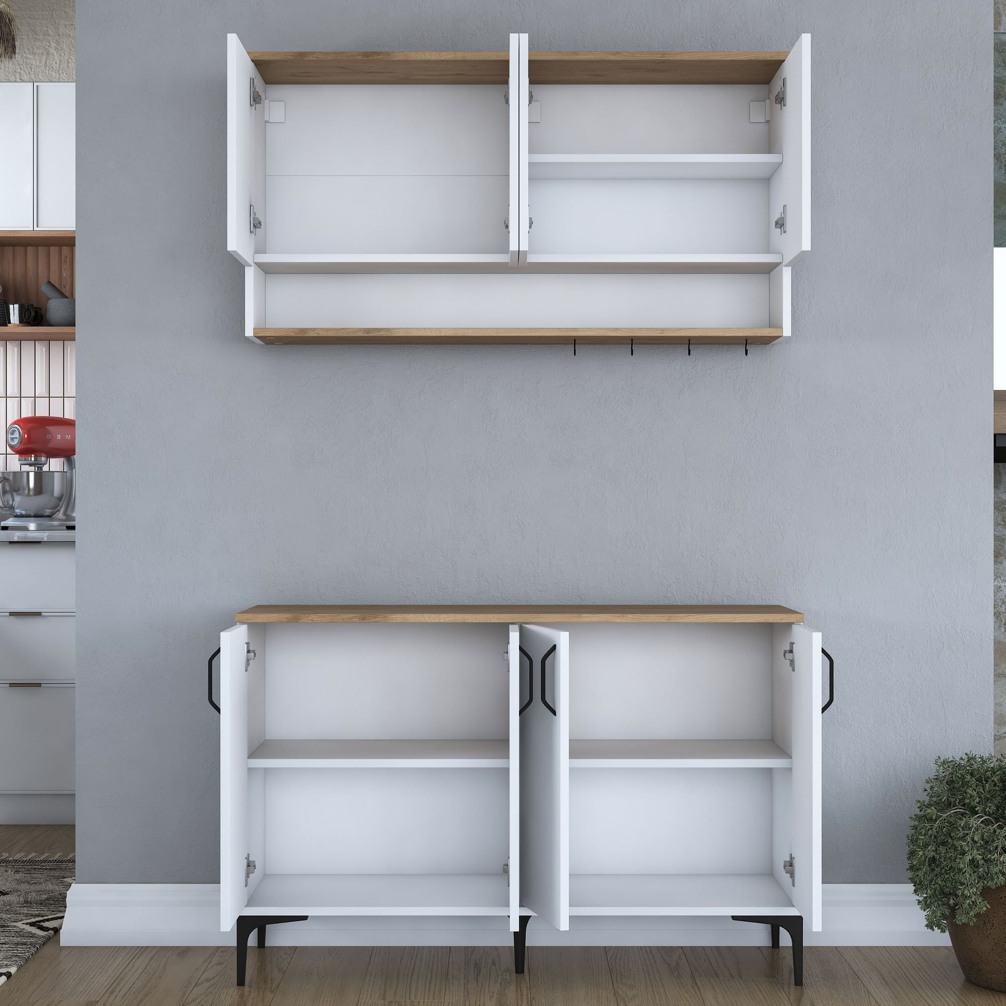Suport cafea Hanah Home, PAL 100%, 120 x 40 x 140.4 cm, nuc și alb, 893RAN5508 — imaginea 5
