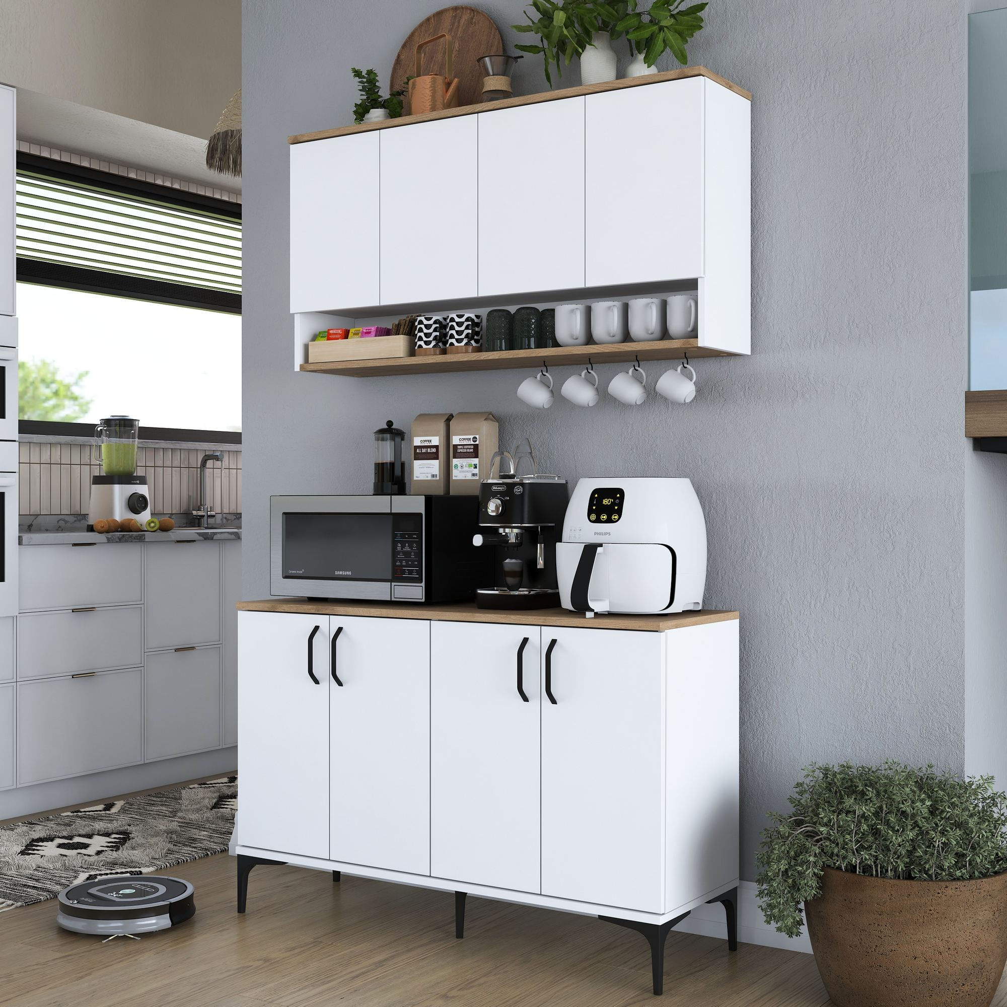 Suport cafea Hanah Home, PAL 100%, 120 x 40 x 140.4 cm, nuc și alb, 893RAN5508 — imaginea 7
