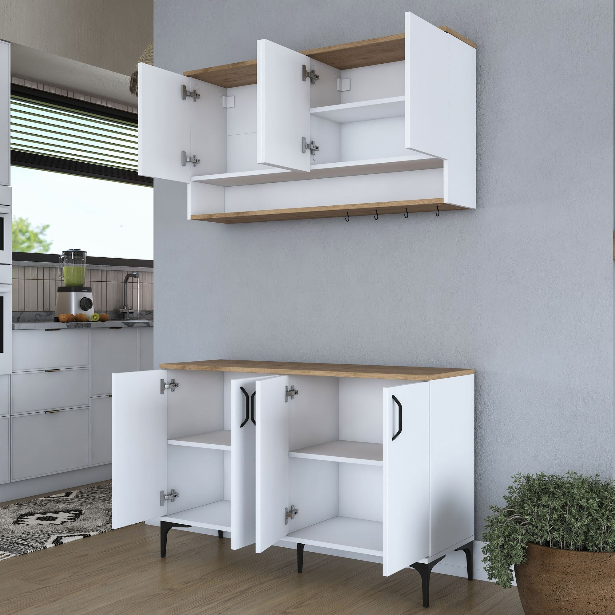 Suport cafea Hanah Home, PAL 100%, 120 x 40 x 140.4 cm, nuc și alb, 893RAN5508 — imaginea 8