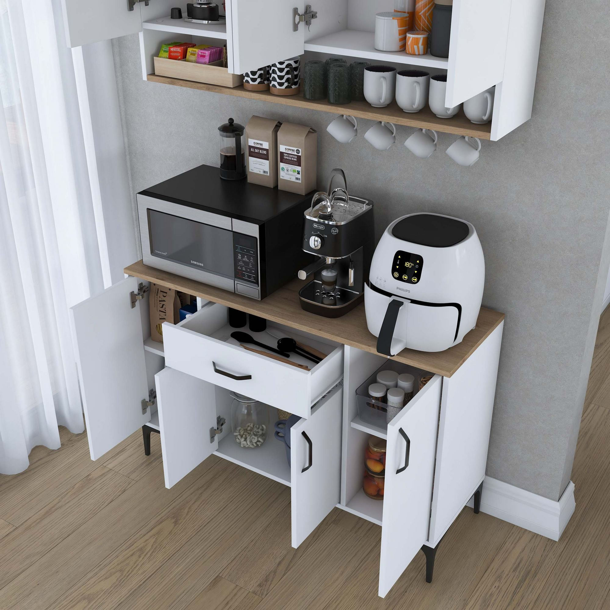 Suport cafea Hanah Home, PAL 100%, 120 x 40 x 140.4 cm, nuc și alb, 893RAN5507 — imaginea 2