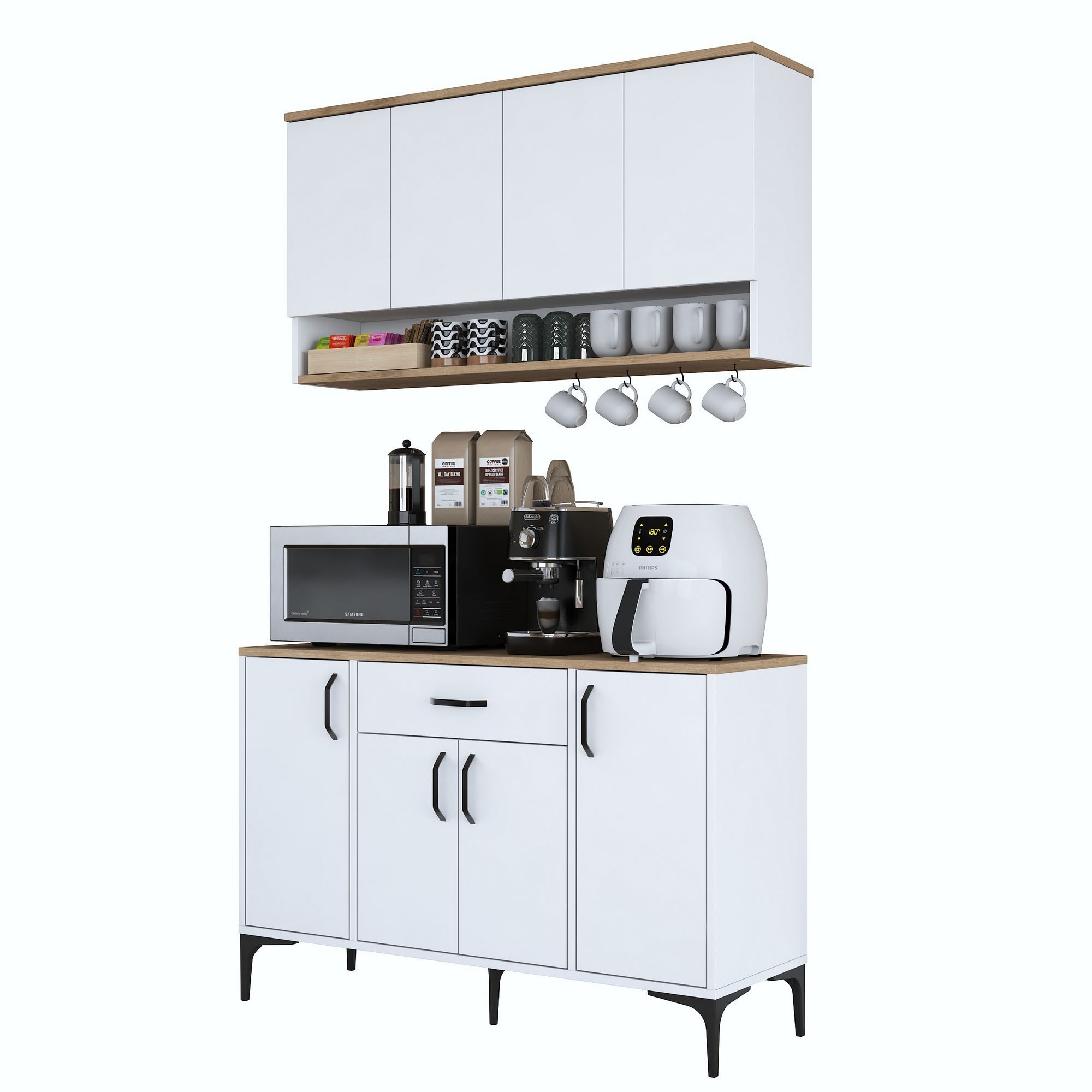 Suport cafea Hanah Home, PAL 100%, 120 x 40 x 140.4 cm, nuc și alb, 893RAN5507 — imaginea 3
