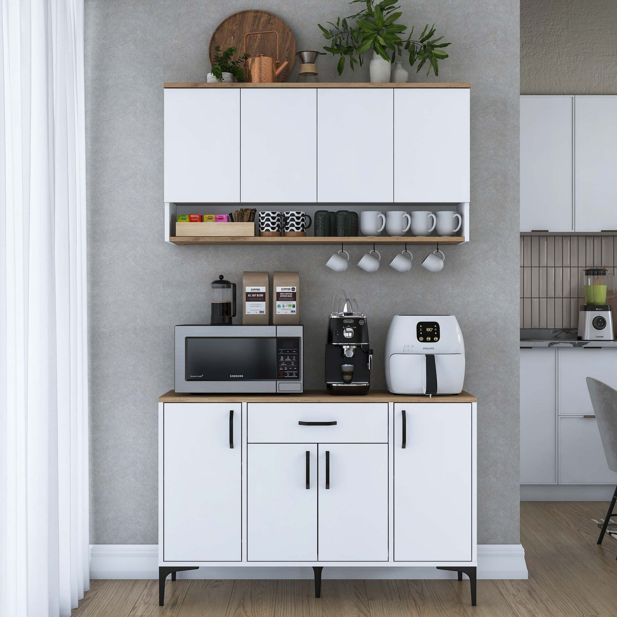 Suport cafea Hanah Home, PAL 100%, 120 x 40 x 140.4 cm, nuc și alb, 893RAN5507 — imaginea 5