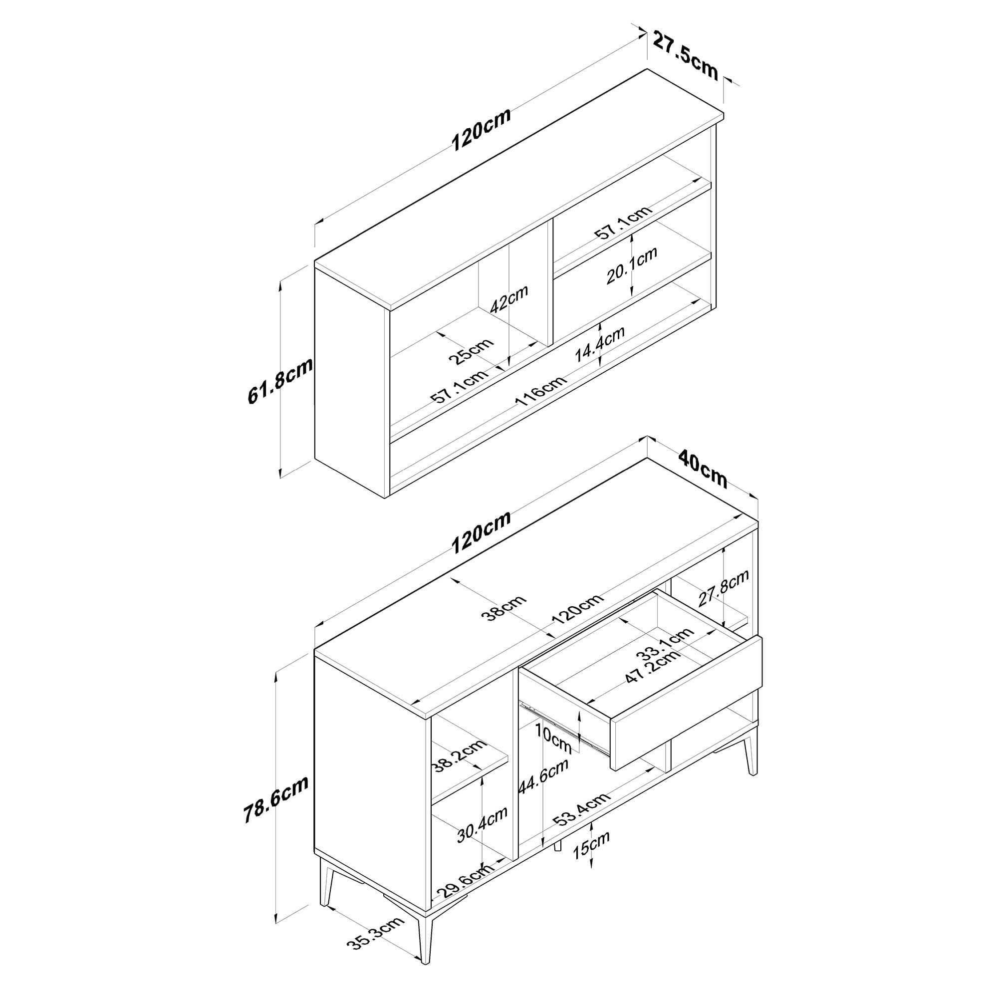 Suport cafea Hanah Home, PAL 100%, 120 x 40 x 140.4 cm, nuc și alb, 893RAN5507 — imaginea 6