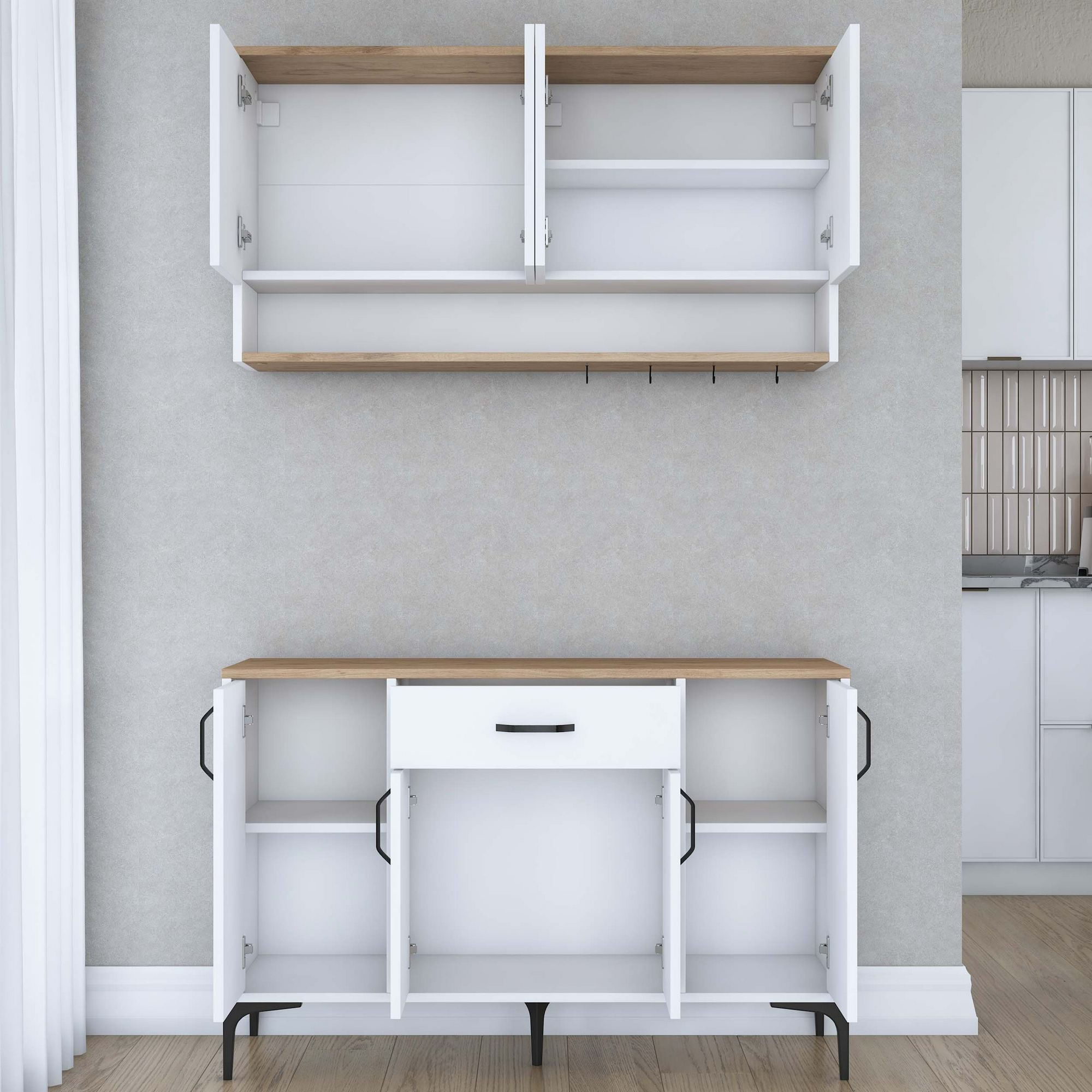 Suport cafea Hanah Home, PAL 100%, 120 x 40 x 140.4 cm, nuc și alb, 893RAN5507 — imaginea 7