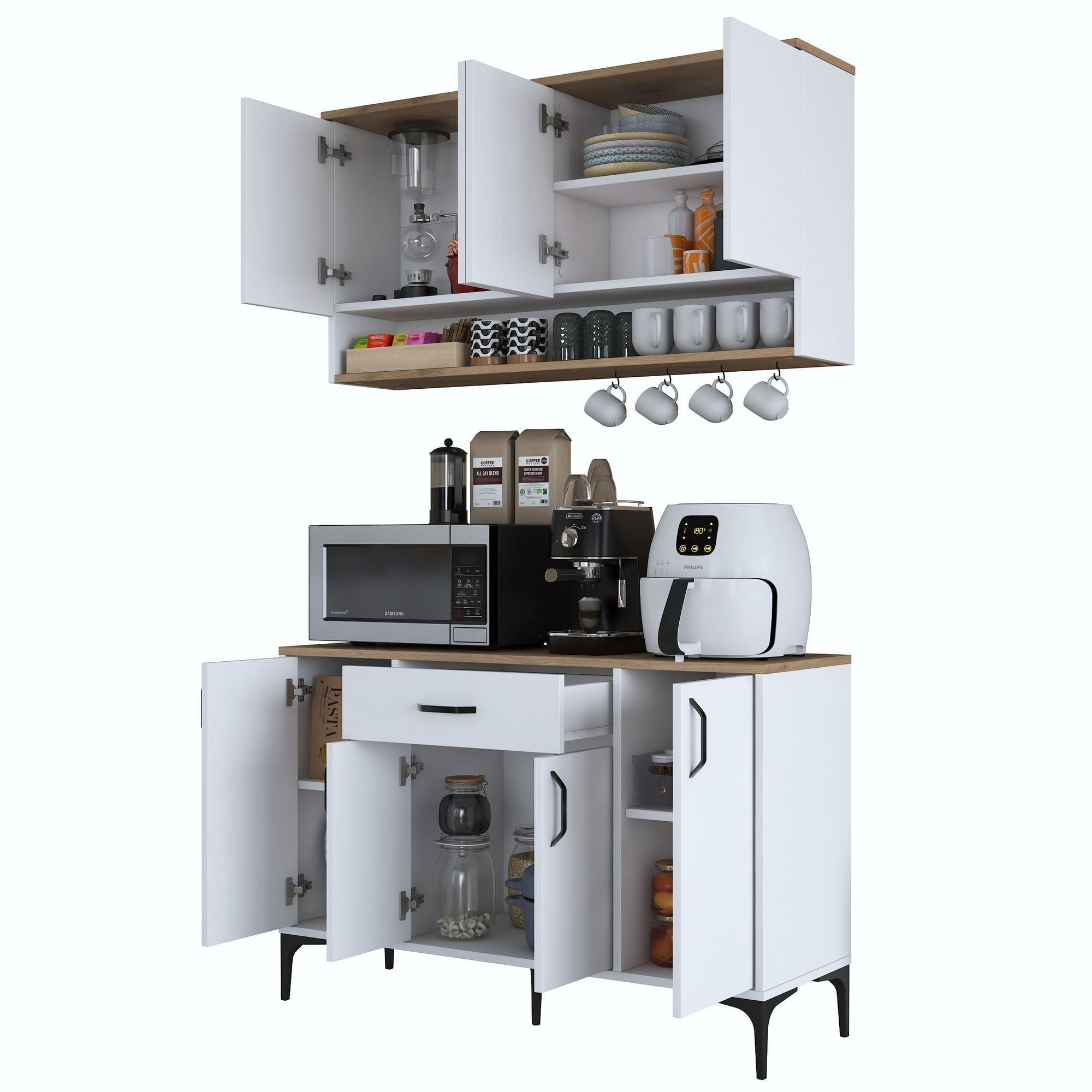 Suport cafea Hanah Home, PAL 100%, 120 x 40 x 140.4 cm, nuc și alb, 893RAN5507 — imaginea 9