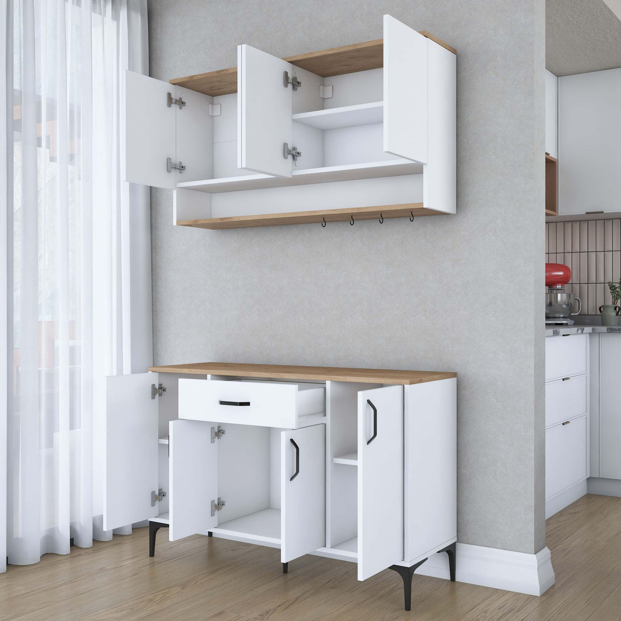 Suport cafea Hanah Home, PAL 100%, 120 x 40 x 140.4 cm, nuc și alb, 893RAN5507 — imaginea 10