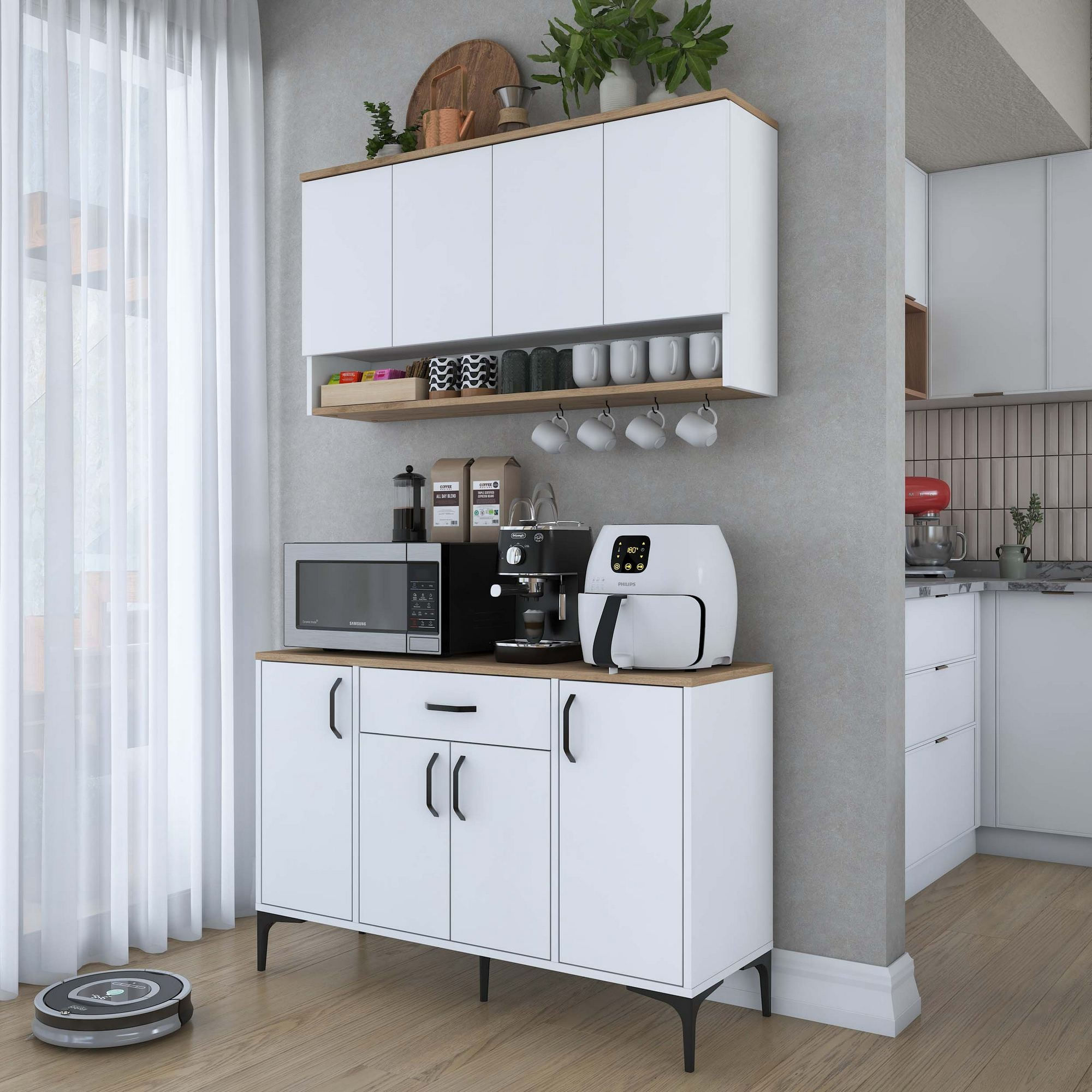 Suport cafea Hanah Home, PAL 100%, 120 x 40 x 140.4 cm, nuc și alb, 893RAN5507 — imaginea 11