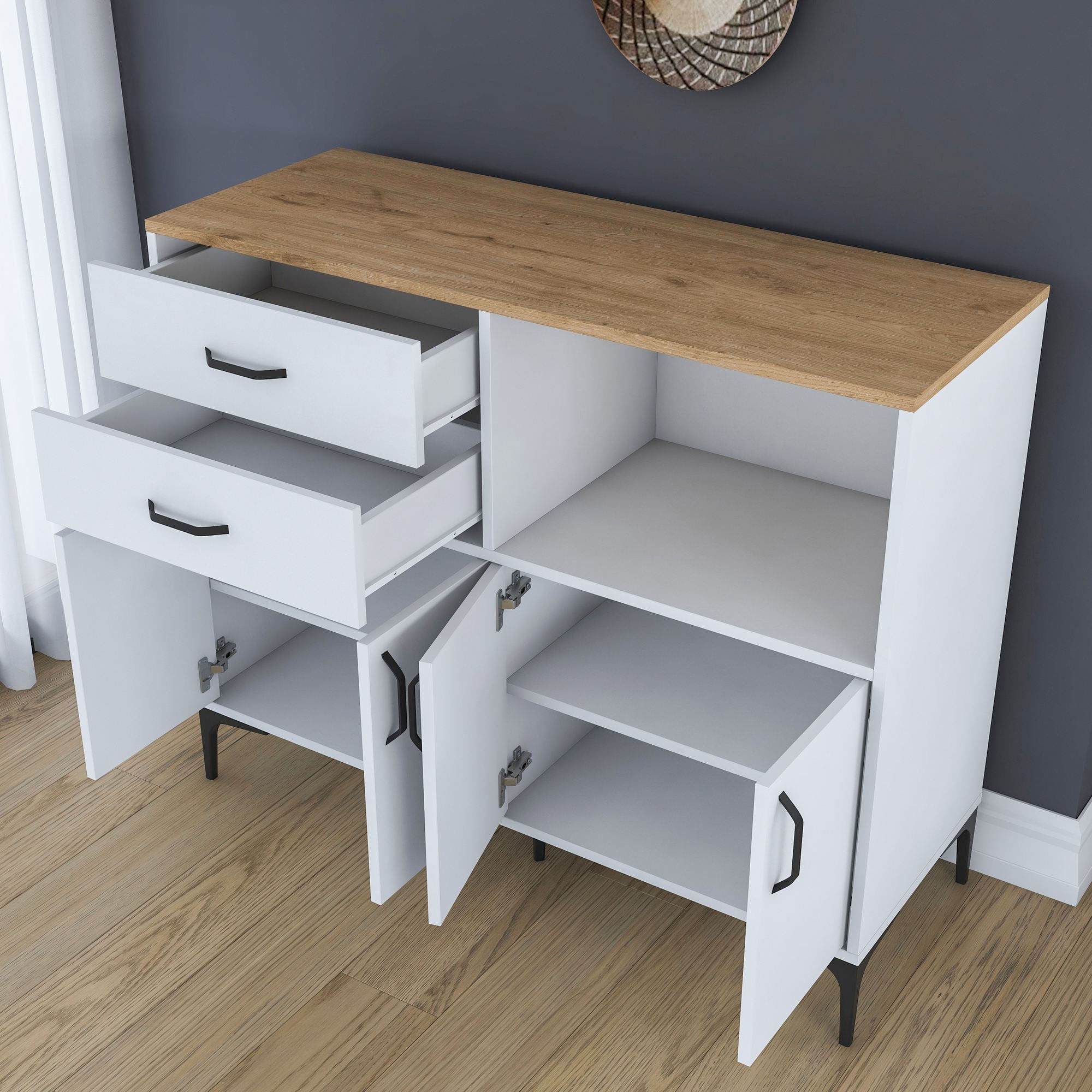 Suport cafea Hanah Home, PAL 100%, 120 x 45 x 98.6 cm, nuc și alb, 893RAN5509 — imaginea 3