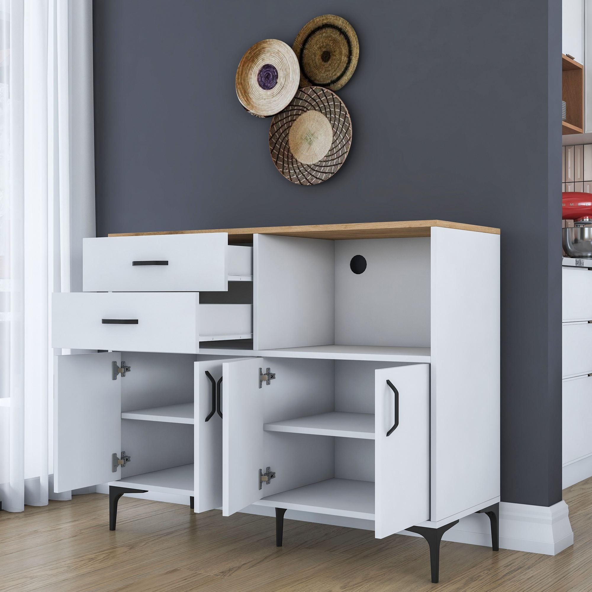 Suport cafea Hanah Home, PAL 100%, 120 x 45 x 98.6 cm, nuc și alb, 893RAN5509 — imaginea 5