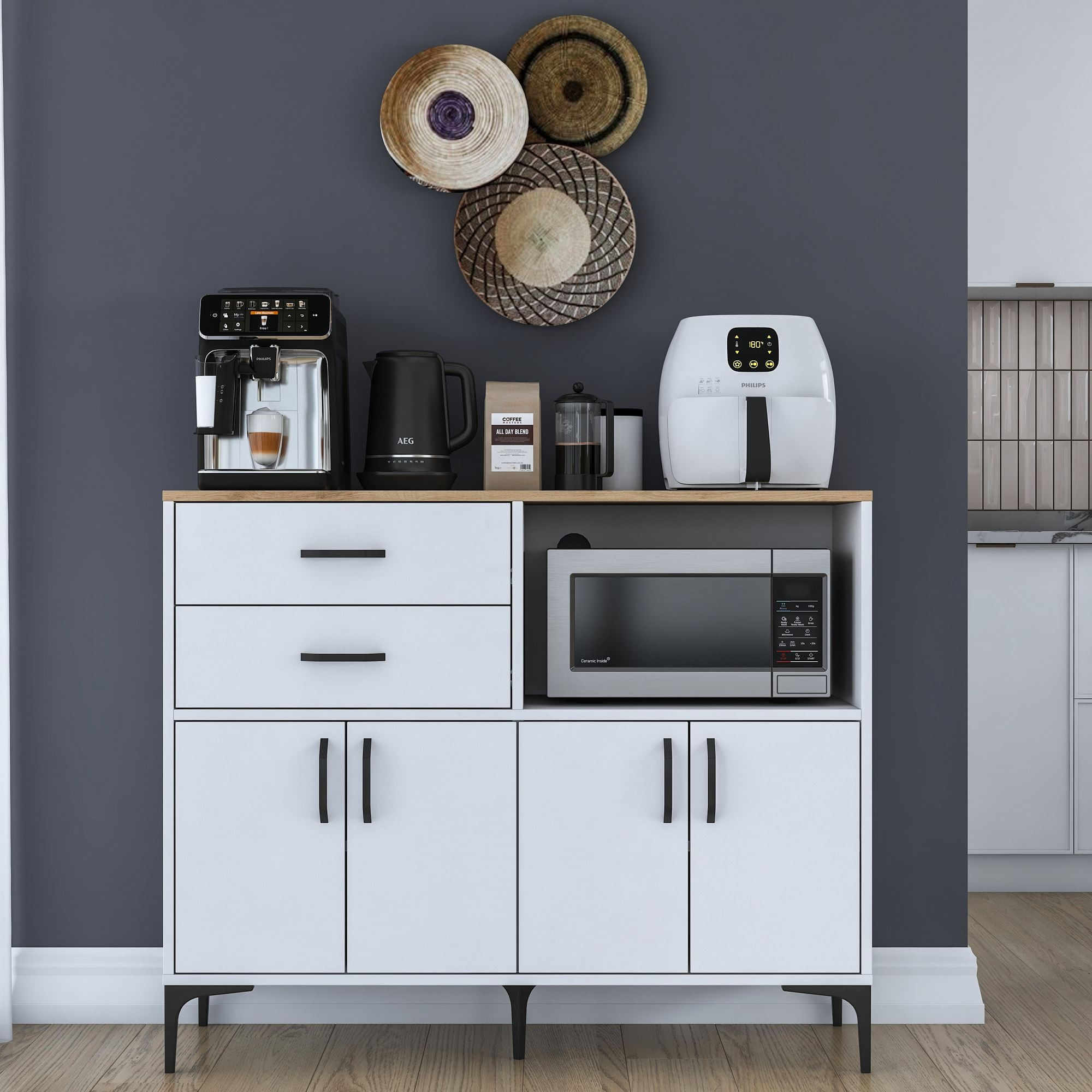 Suport cafea Hanah Home, PAL 100%, 120 x 45 x 98.6 cm, nuc și alb, 893RAN5509 — imaginea 7