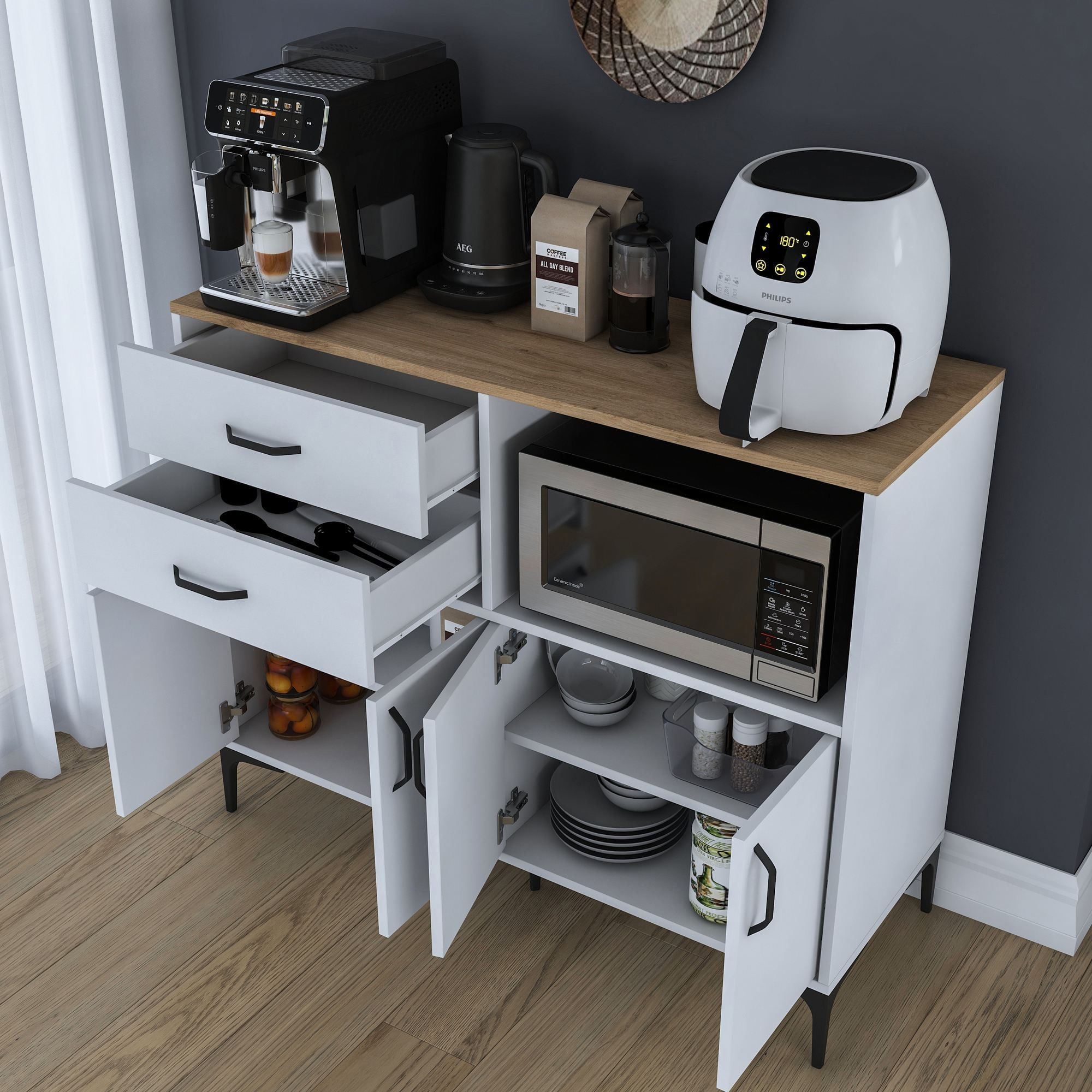 Suport cafea Hanah Home, PAL 100%, 120 x 45 x 98.6 cm, nuc și alb, 893RAN5509 — imaginea 8