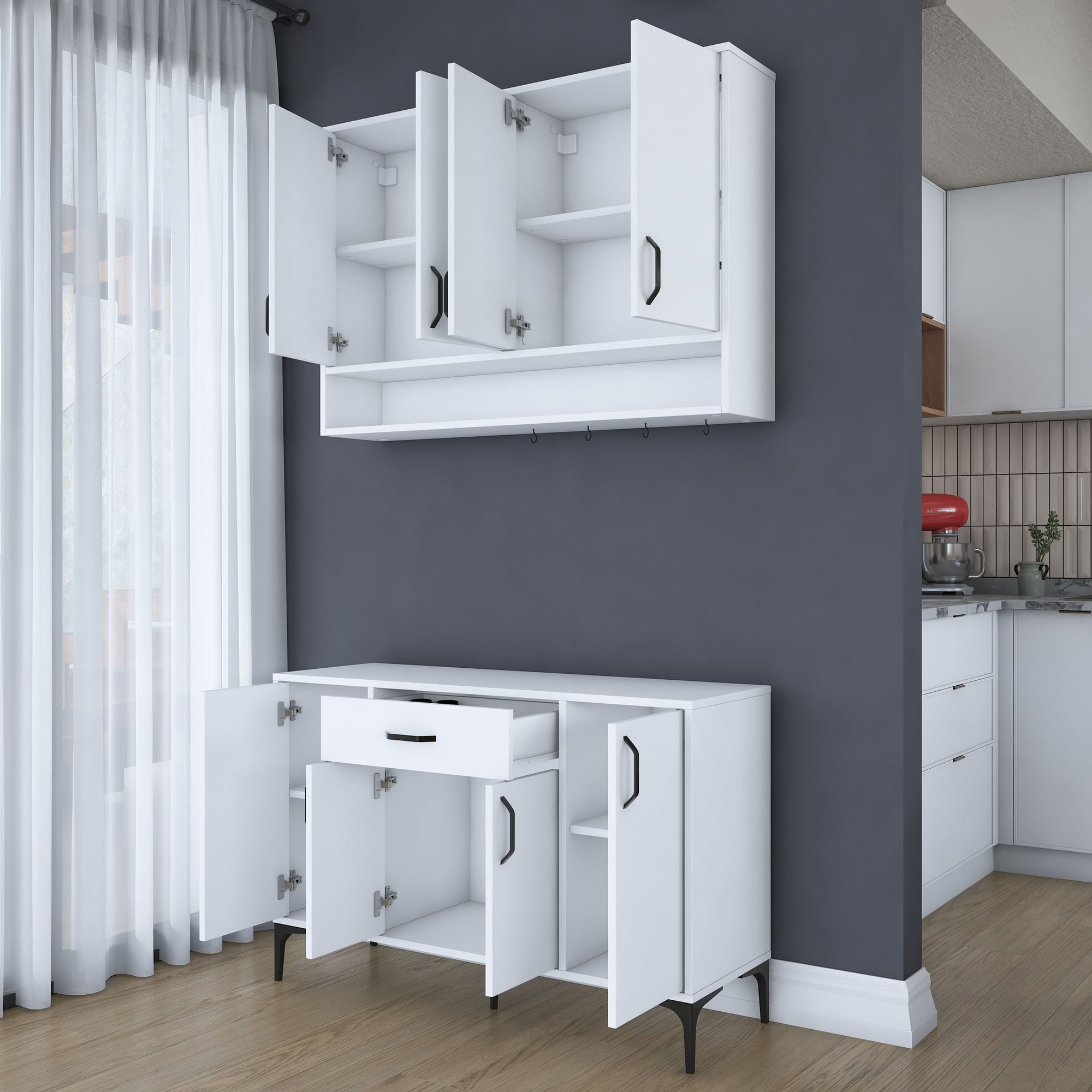 Suport cafea Hanah Home, PAL 100%, 120 x 40 x 160.4 cm, alb, 893RAN5514 — imaginea 2