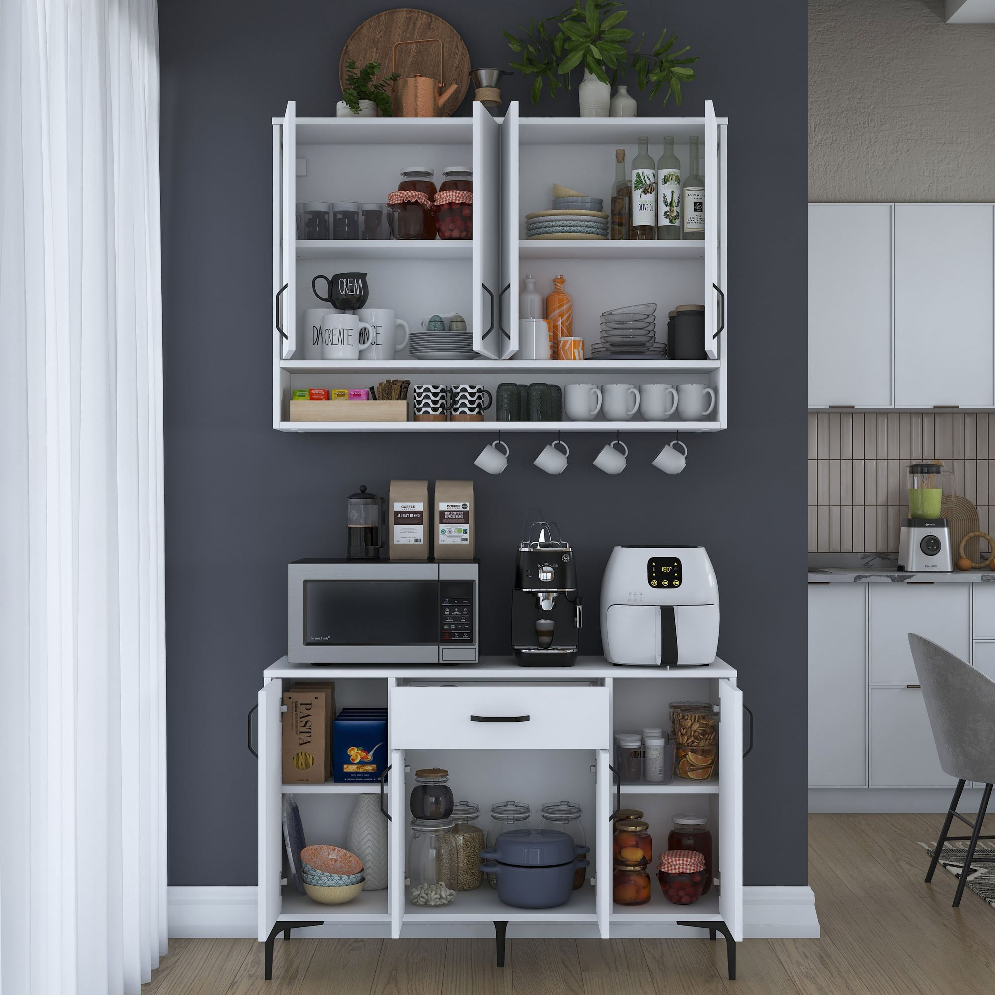Suport cafea Hanah Home, PAL 100%, 120 x 40 x 160.4 cm, alb, 893RAN5514 — imaginea 3