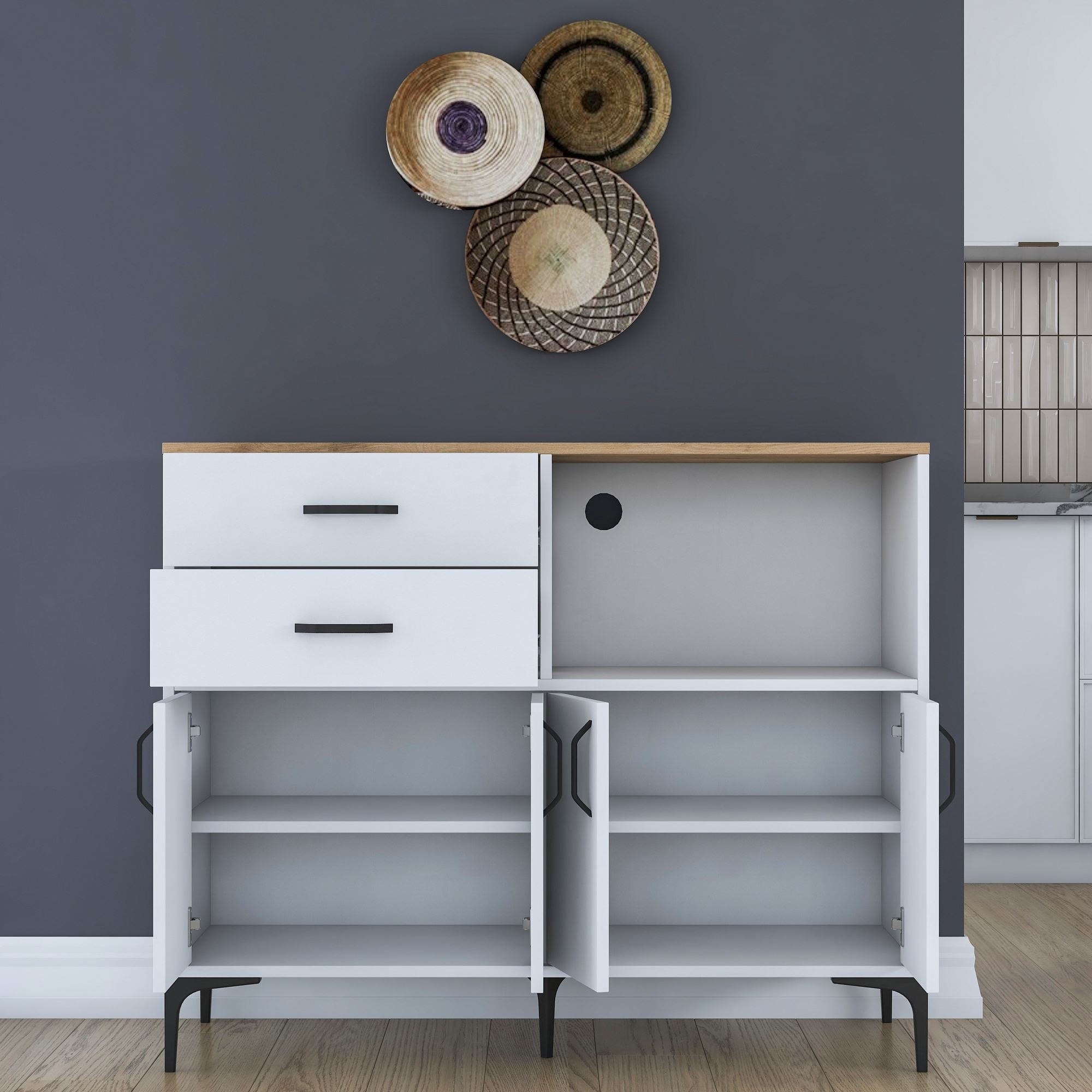 Suport cafea Hanah Home, PAL 100%, 120 x 45 x 98.6 cm, nuc și alb, 893RAN5509 — imaginea 9