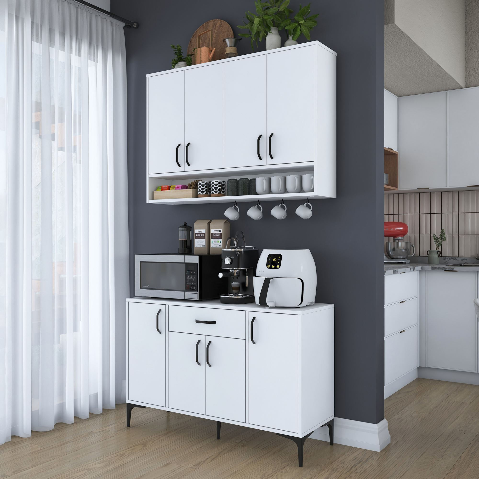 Suport cafea Hanah Home, PAL 100%, 120 x 40 x 160.4 cm, alb, 893RAN5514 — imaginea 4