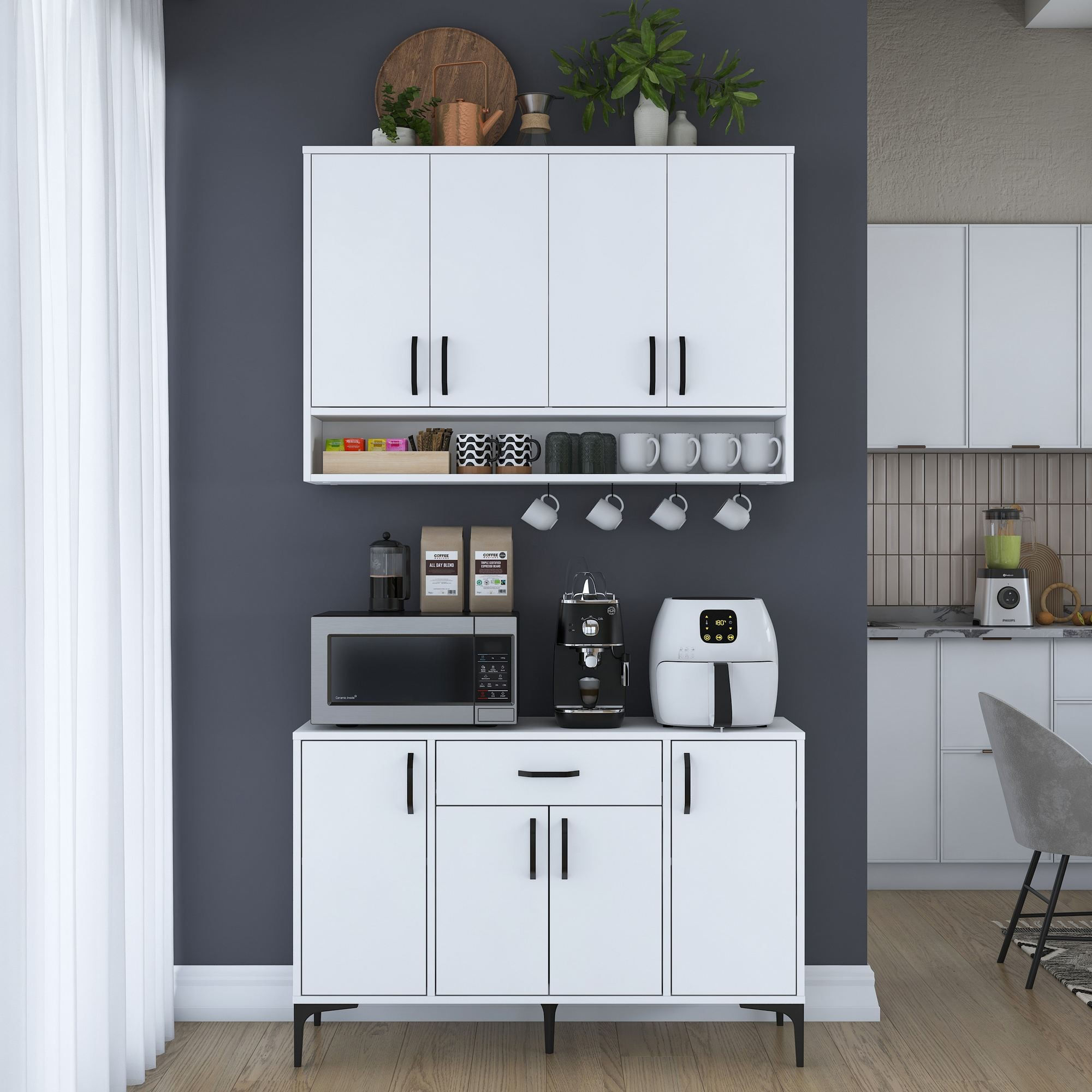Suport cafea Hanah Home, PAL 100%, 120 x 40 x 160.4 cm, alb, 893RAN5514 — imaginea 6