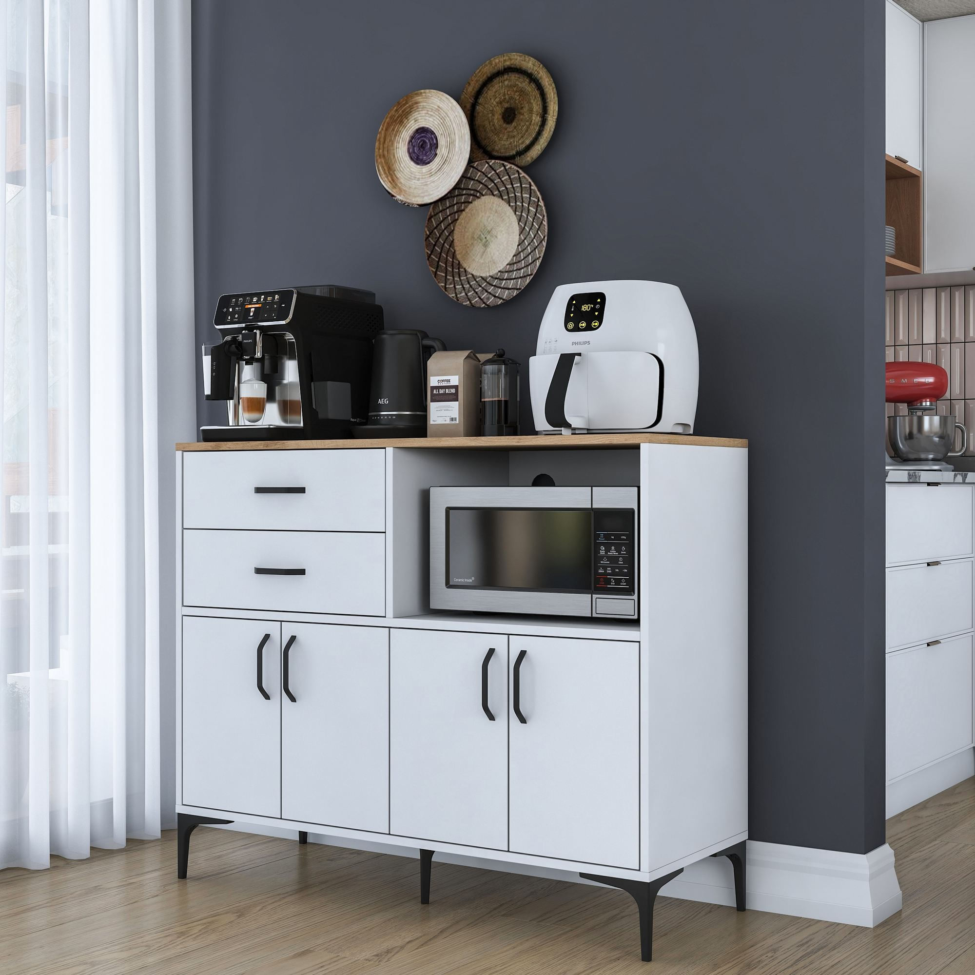 Suport cafea Hanah Home, PAL 100%, 120 x 45 x 98.6 cm, nuc și alb, 893RAN5509 — imaginea 10