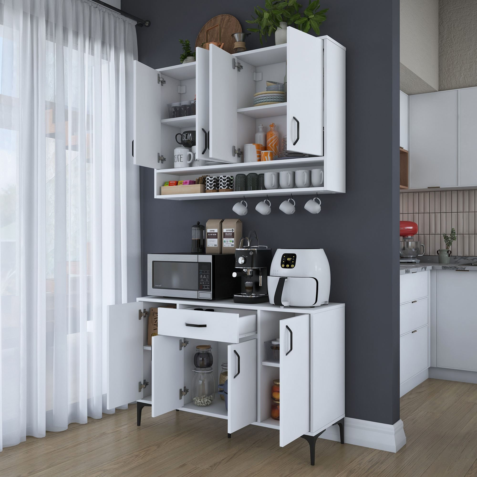 Suport cafea Hanah Home, PAL 100%, 120 x 40 x 160.4 cm, alb, 893RAN5514 — imaginea 11