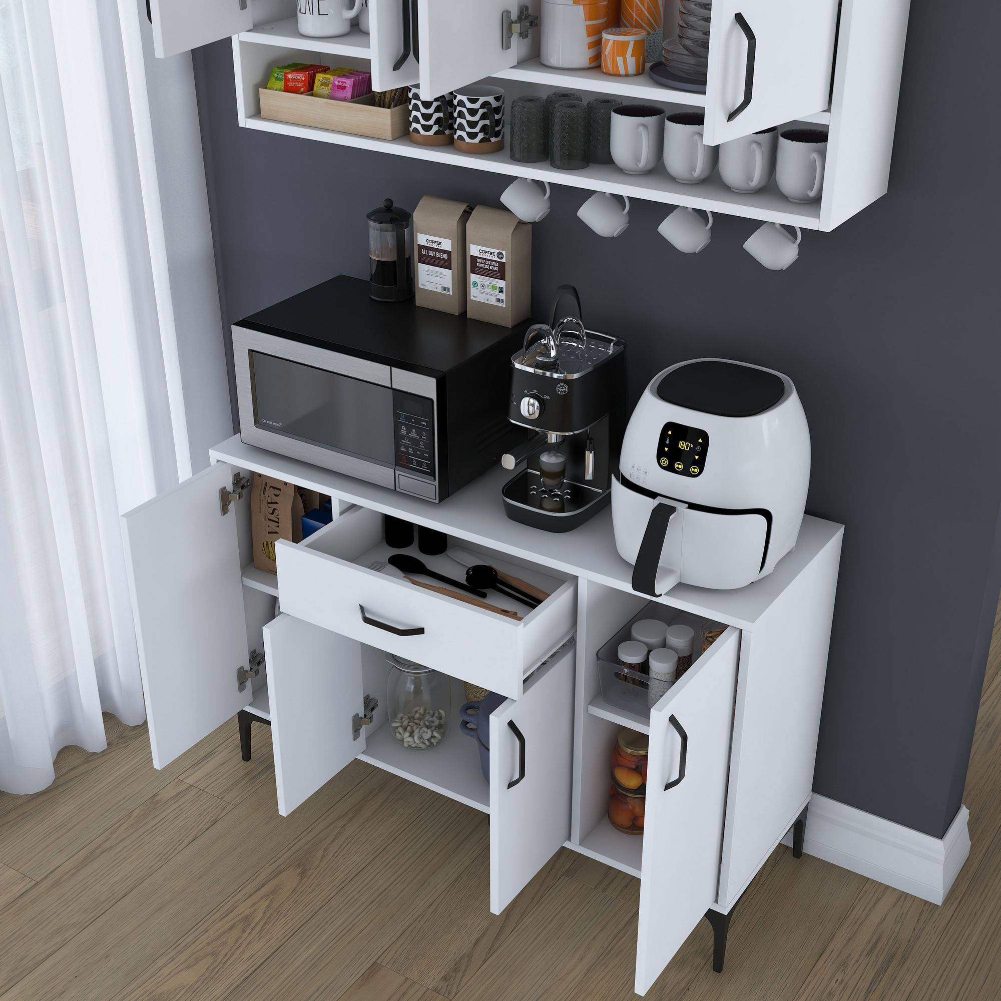 Suport cafea Hanah Home, PAL 100%, 120 x 40 x 160.4 cm, alb, 893RAN5514 — imaginea 12