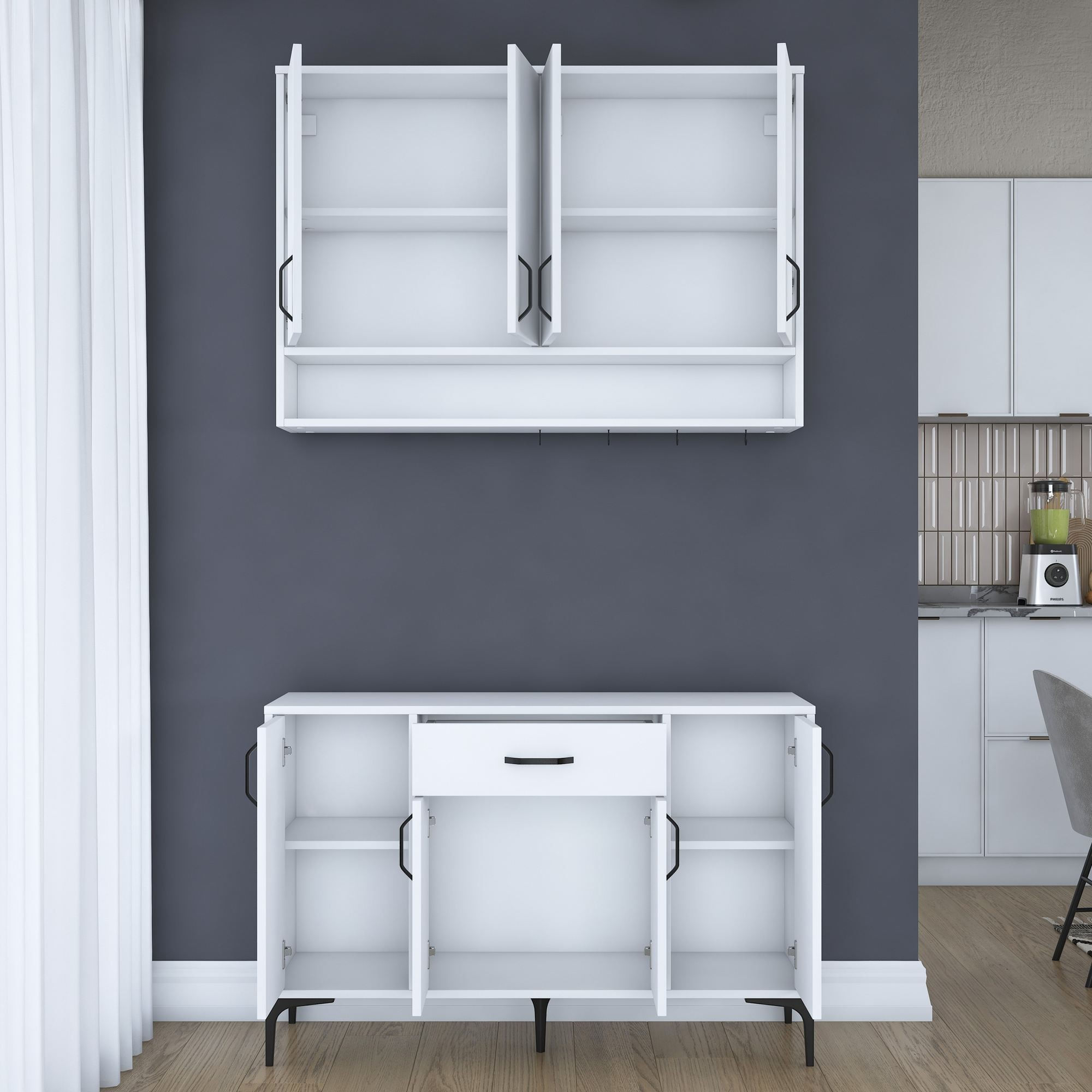 Suport cafea Hanah Home, PAL 100%, 120 x 40 x 160.4 cm, alb, 893RAN5514 — imaginea 13
