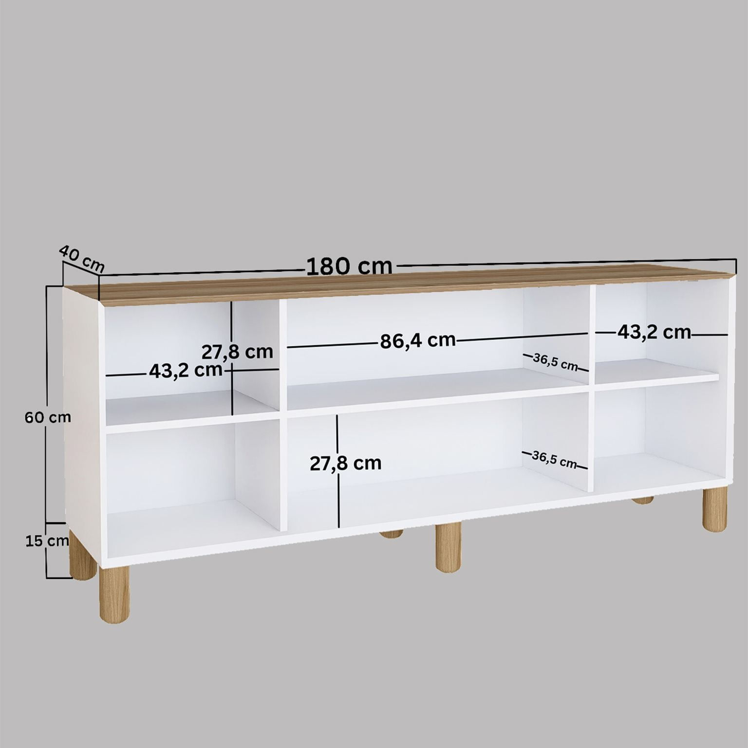 Consolă Hanah Home, PAL melaminat, 180 x 37.3 x 80 cm, deschis nuc, 350MWD1511 — imaginea 2