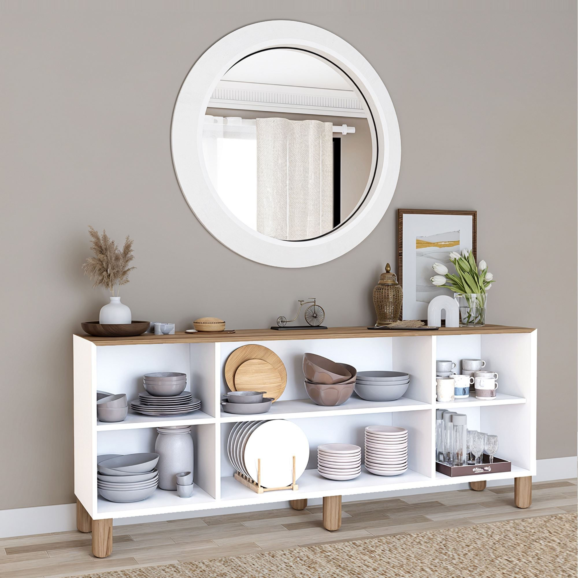 Consolă Hanah Home, PAL melaminat, 180 x 37.3 x 80 cm, deschis nuc, 350MWD1511 — imaginea 6