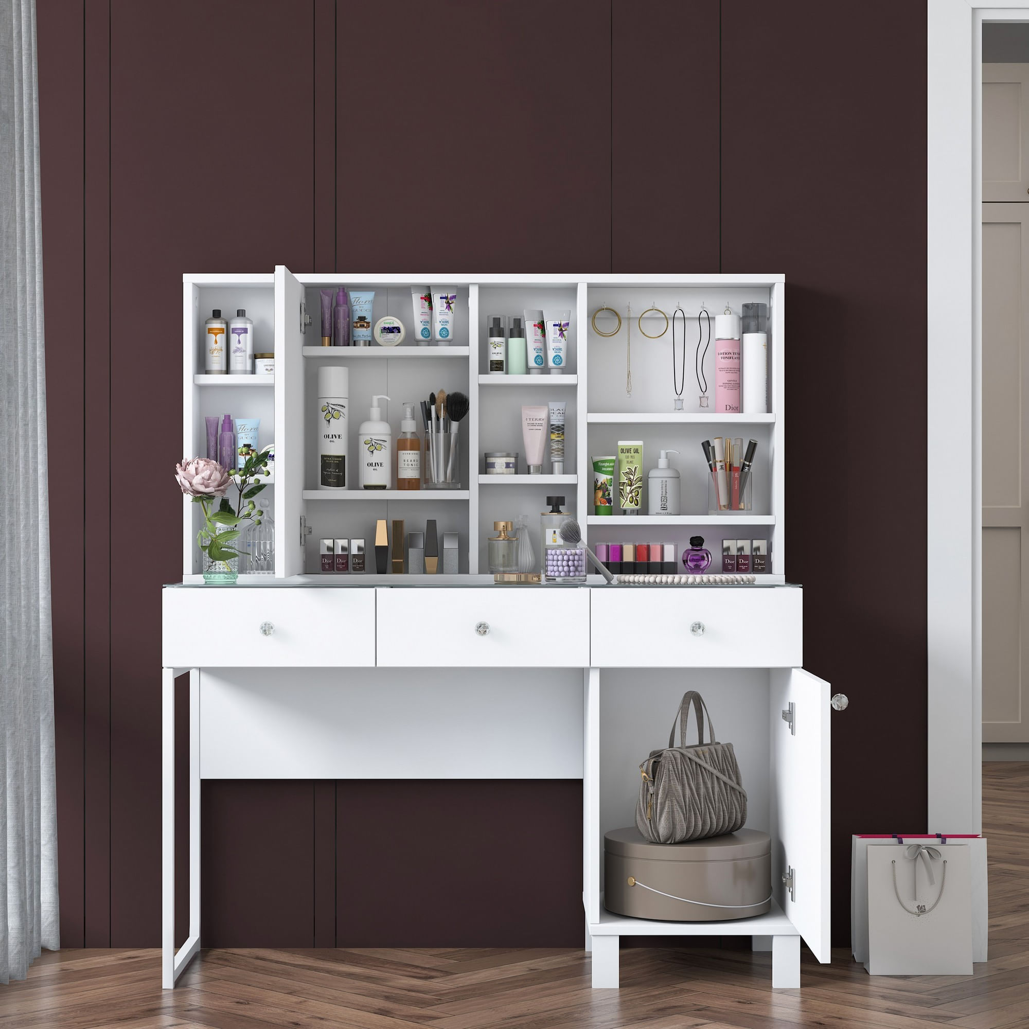 Masă machiaj Hanah Home, PAL melaminat, 120 x 40 x 136.8 cm, alb, 893RAN4980 — imaginea 3