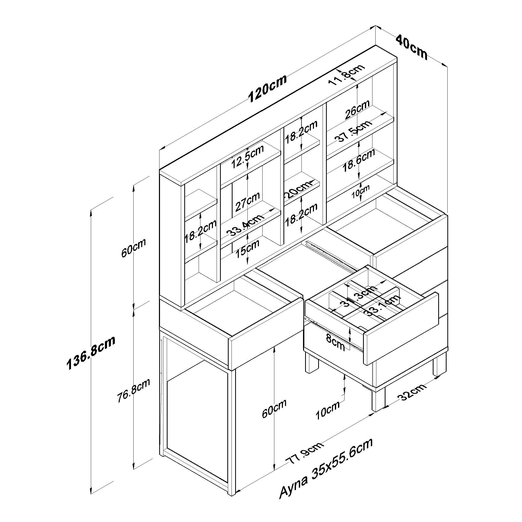 Masă machiaj Hanah Home, PAL melaminat, 120 x 40 x 136.8 cm, alb, 893RAN4985 — imaginea 2