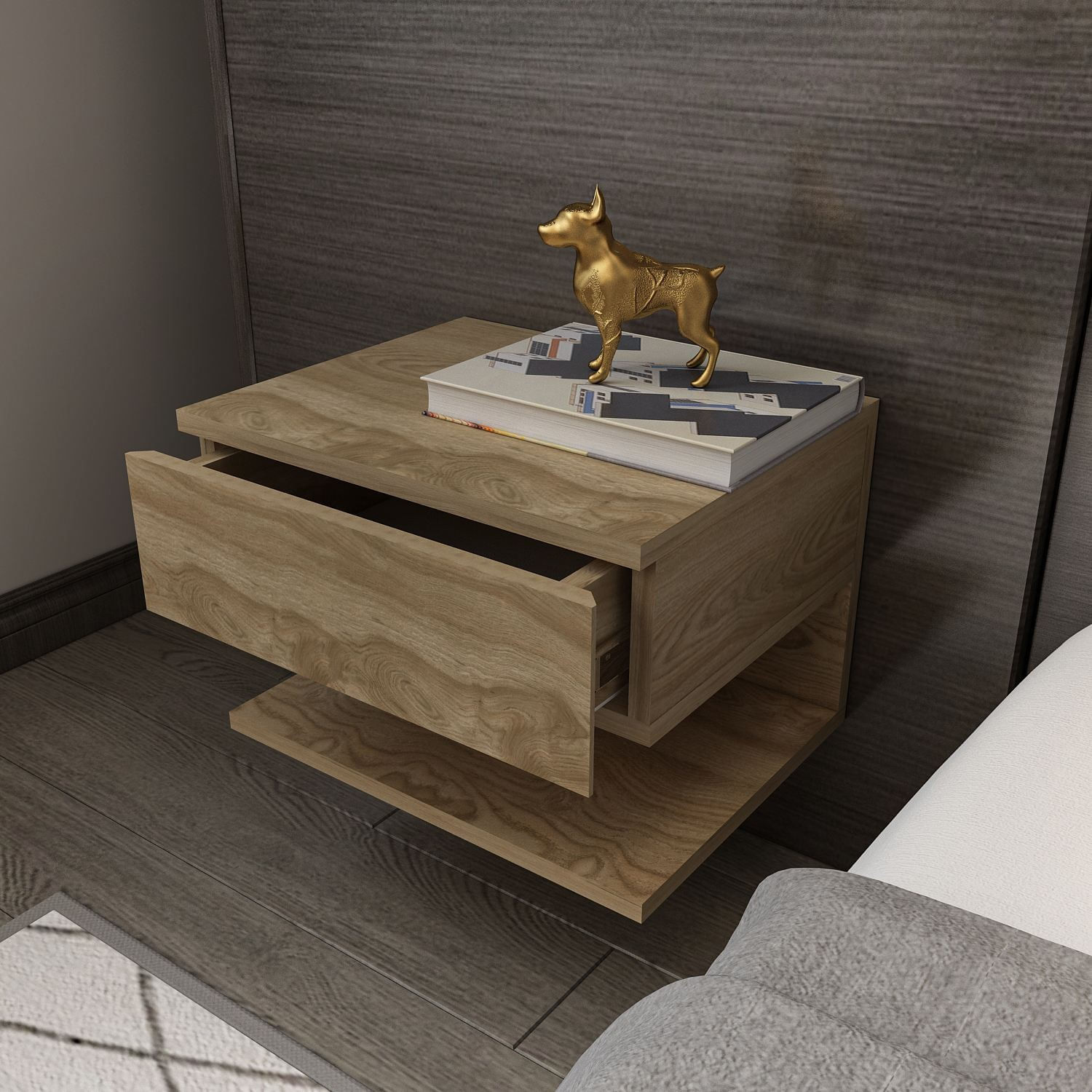Noptieră Hanah Home, PAL melaminat, 45 x 36.8 x 31.4 cm, oud stejar, 875ZNA3419 — imaginea 3