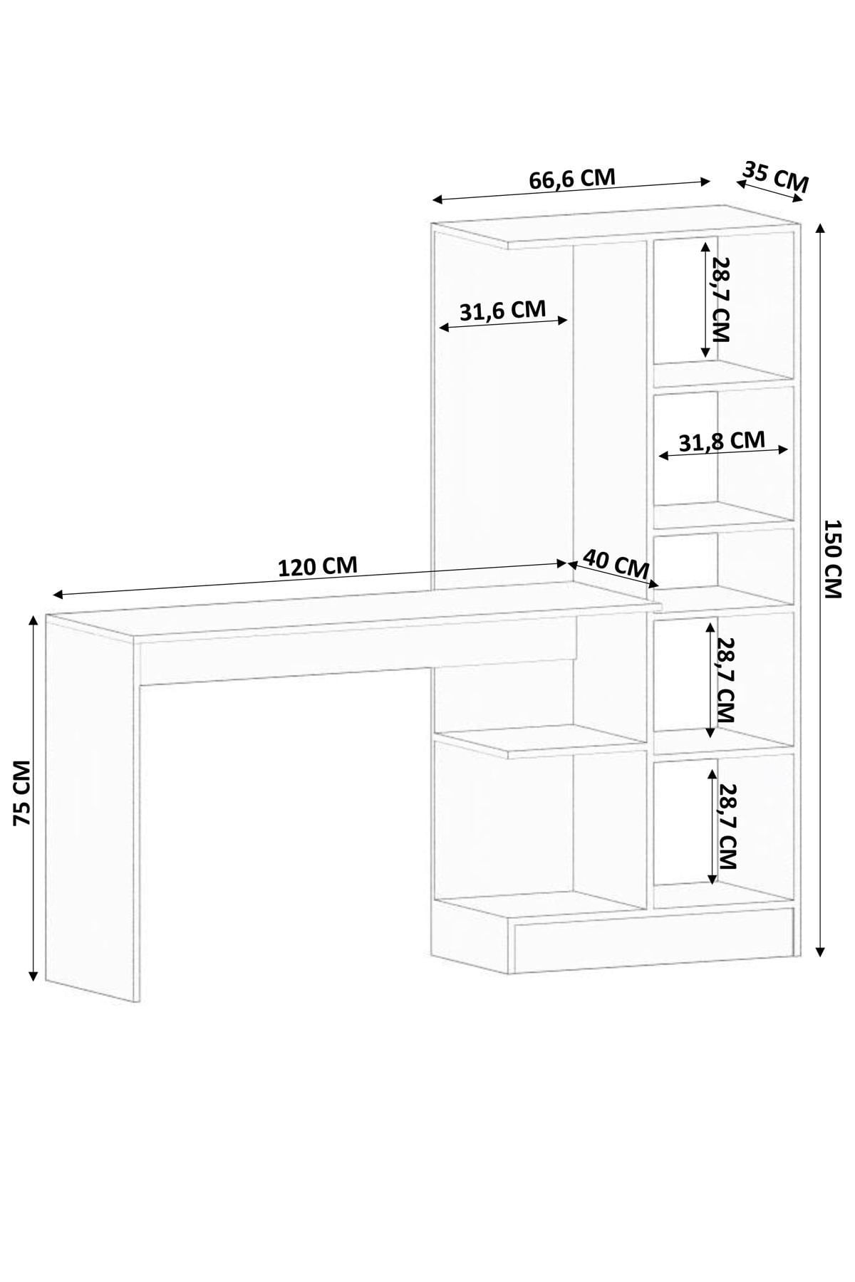 Birou cu bibliotecă Hanah Home, PAL melaminat, 155 x 40 x 150 cm, alb mat, 167RAB1708 — imaginea 2
