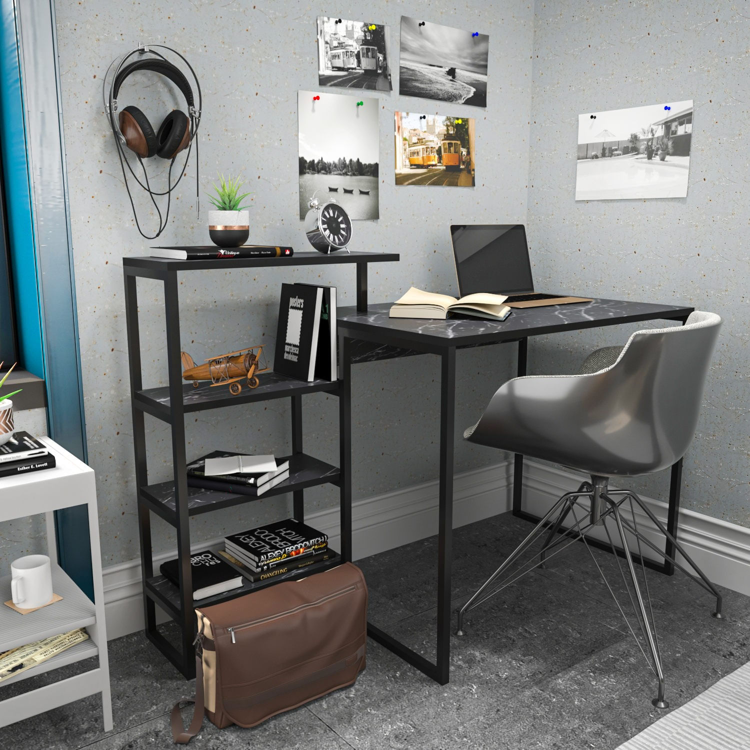Birou studiu Hanah Home, PAL melaminat, 133 x 60 x 76.8 cm, negru, 322RTC1306 — imaginea 3