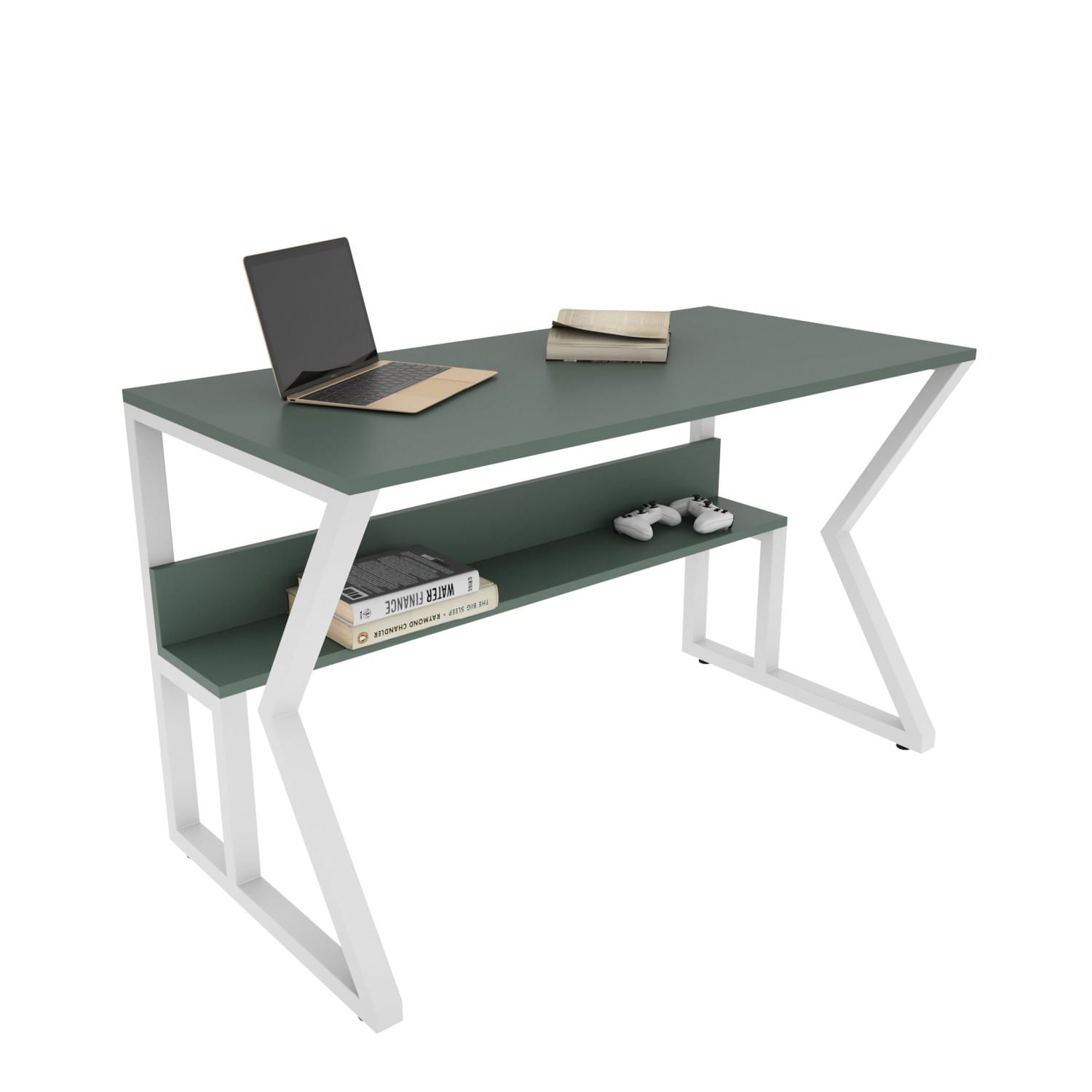 Birou studiu Hanah Home, PAL melaminat, 120 x 60 x 72.8 cm, verde/alb, 875ZNA4576 — imaginea 2