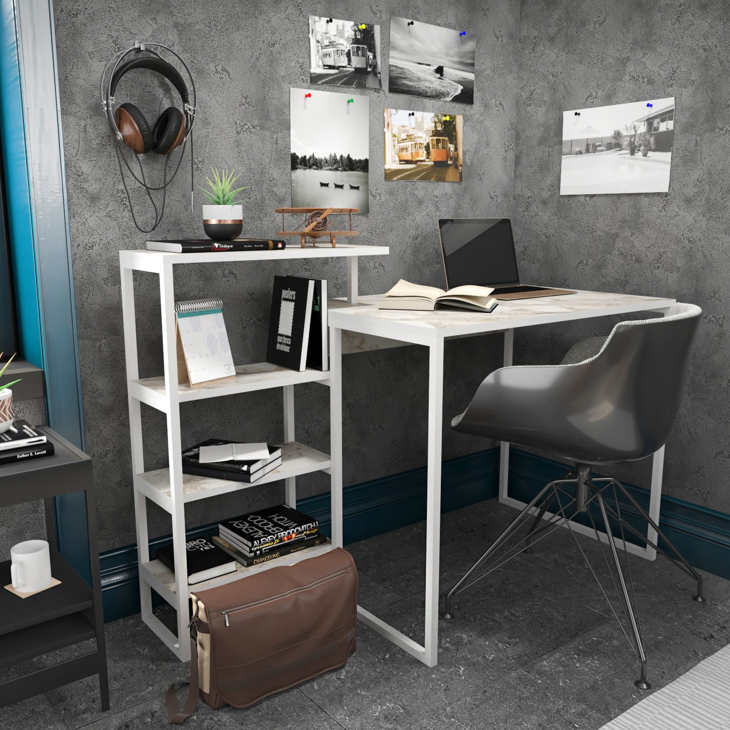 Birou studiu Hanah Home, PAL melaminat, 133 x 60 x 76.8 cm, alb, 322RTC1308 — imaginea 3