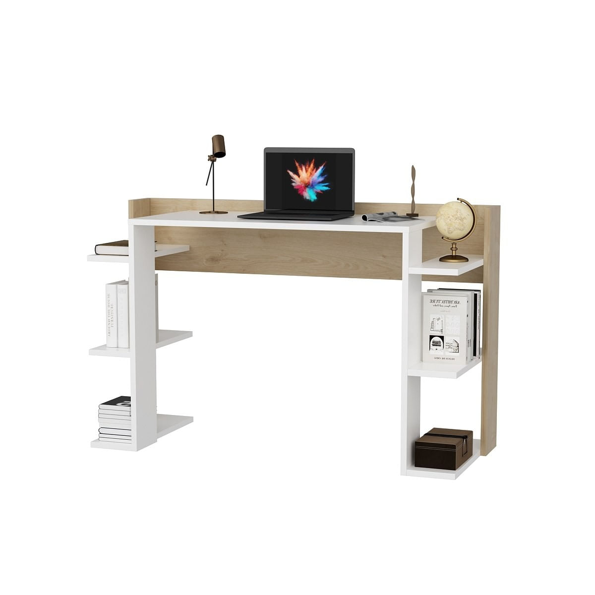 Birou studiu Hanah Home, PAL melaminat, 122.7 x 45 x 77 cm, alb/stejar, 875ZNA4631 — imaginea 2